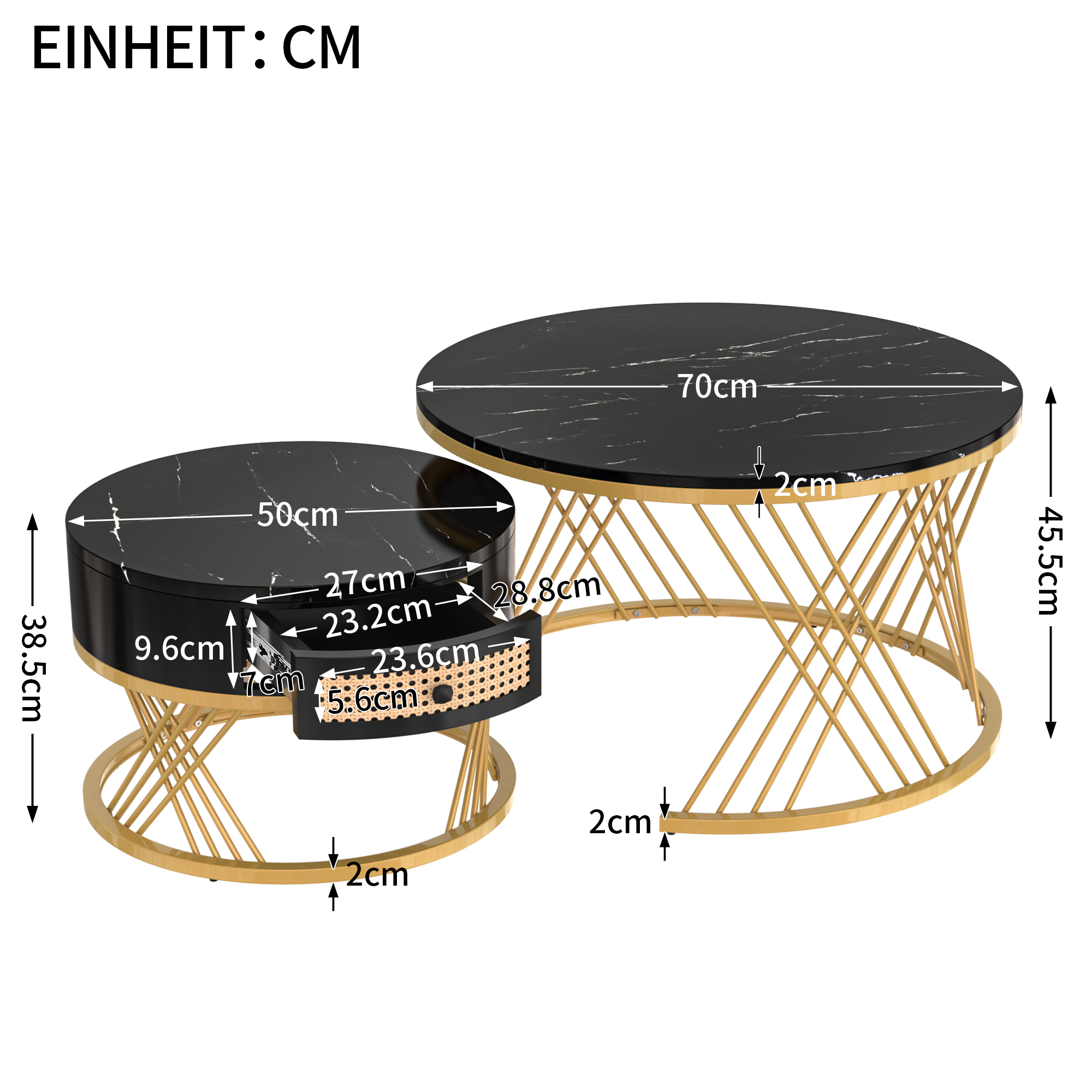 2Pcs Modern Nesting Coffee Table 2-in-1 Detachable Table Set w/ Faux Marble Top - Picture 13 of 48