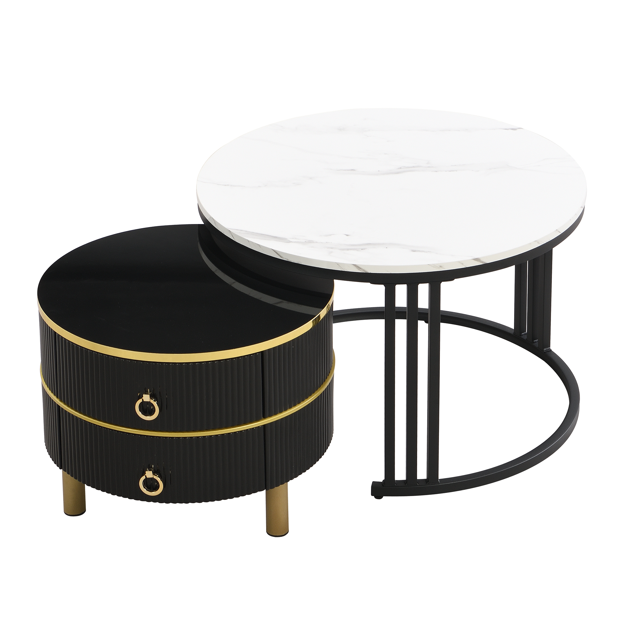 2Pcs Modern Nesting Coffee Table 2-in-1 Detachable Table Set w/ Faux Marble Top - Picture 30 of 48