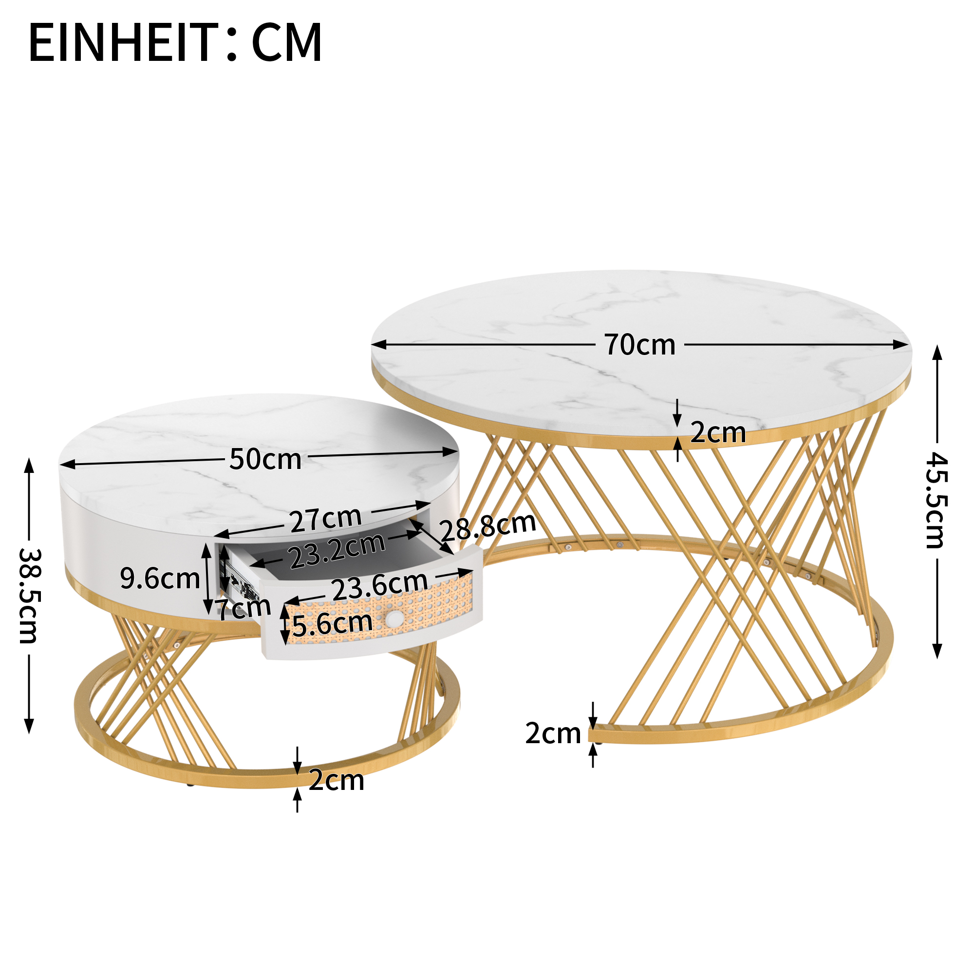 2Pcs Modern Nesting Coffee Table 2-in-1 Detachable Table Set w/ Faux Marble Top - Picture 18 of 48