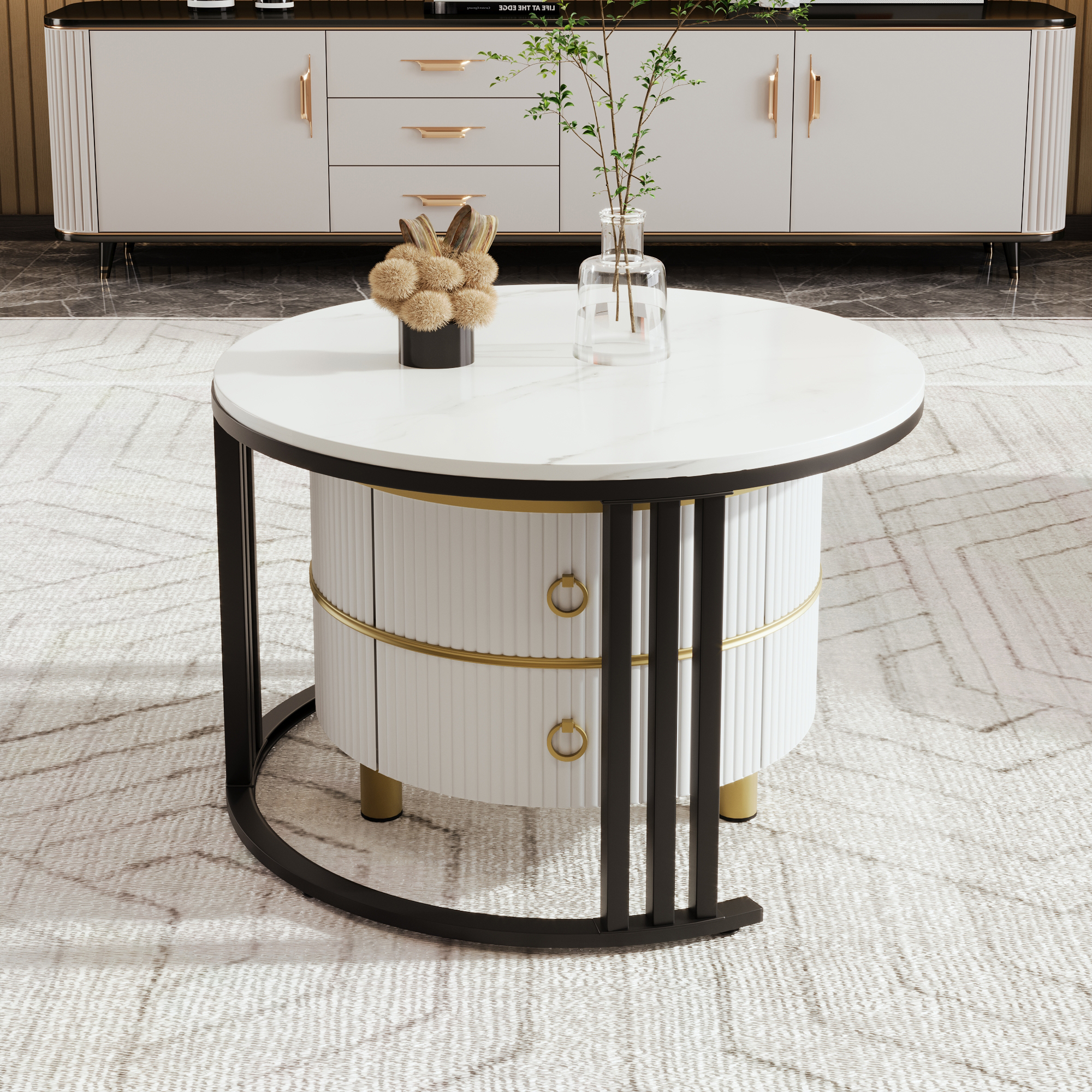 2Pcs Modern Nesting Coffee Table 2-in-1 Detachable Table Set w/ Faux Marble Top - Picture 40 of 48