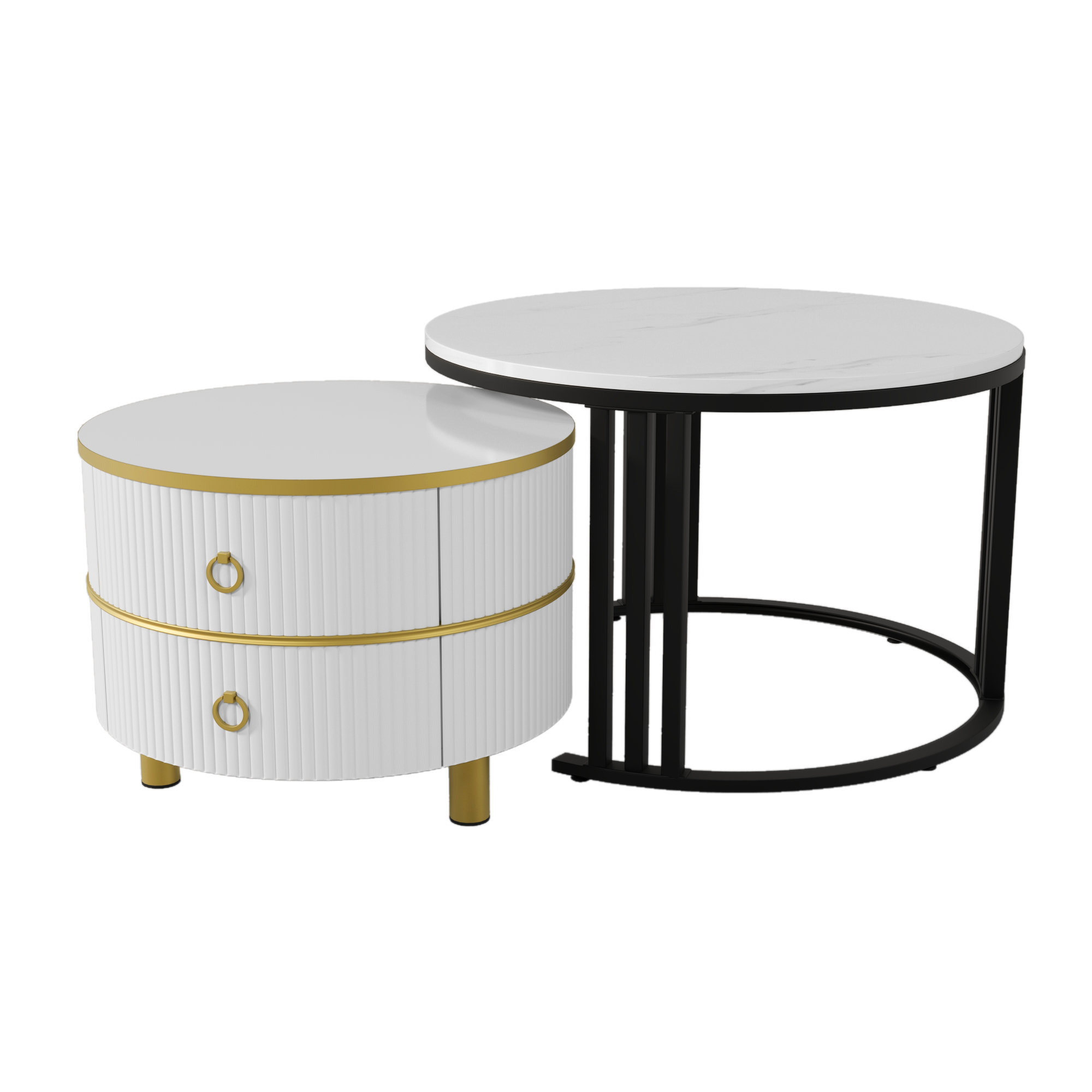2Pcs Modern Nesting Coffee Table 2-in-1 Detachable Table Set w/ Faux Marble Top - Picture 42 of 48
