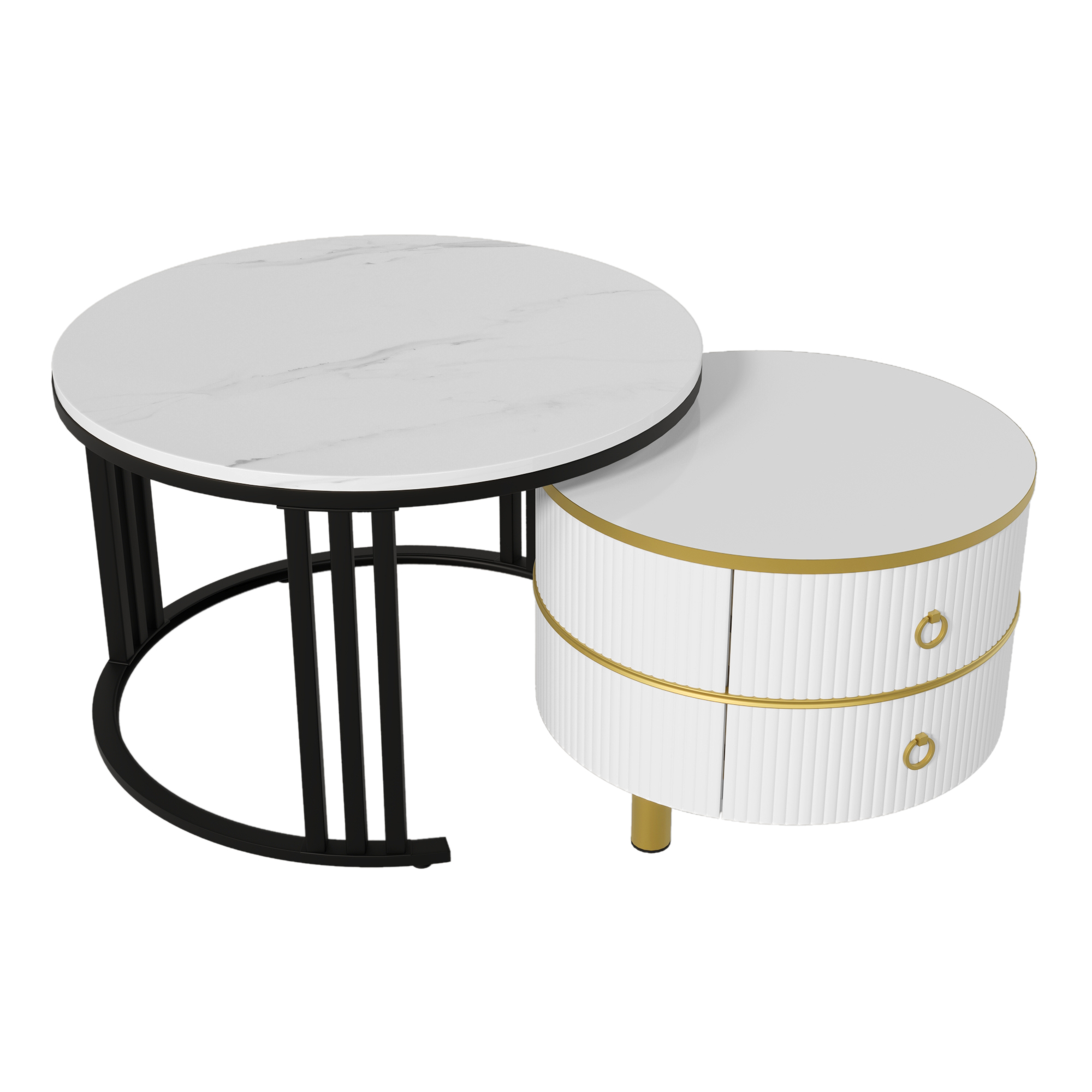 2Pcs Modern Nesting Coffee Table 2-in-1 Detachable Table Set w/ Faux Marble Top - Picture 39 of 48
