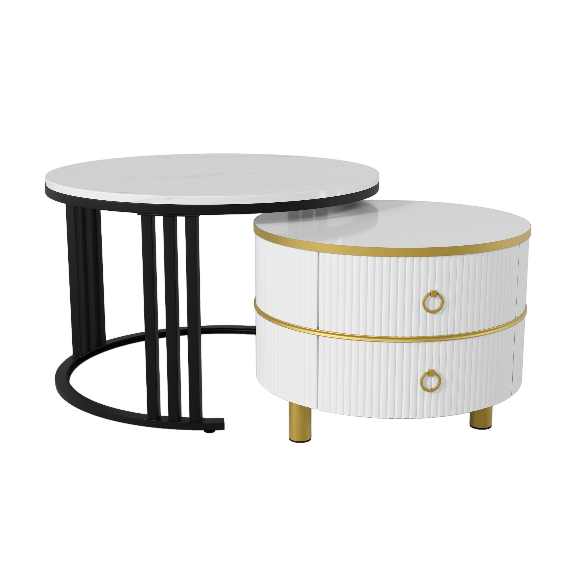 2Pcs Modern Nesting Coffee Table 2-in-1 Detachable Table Set w/ Faux Marble Top - Picture 45 of 48