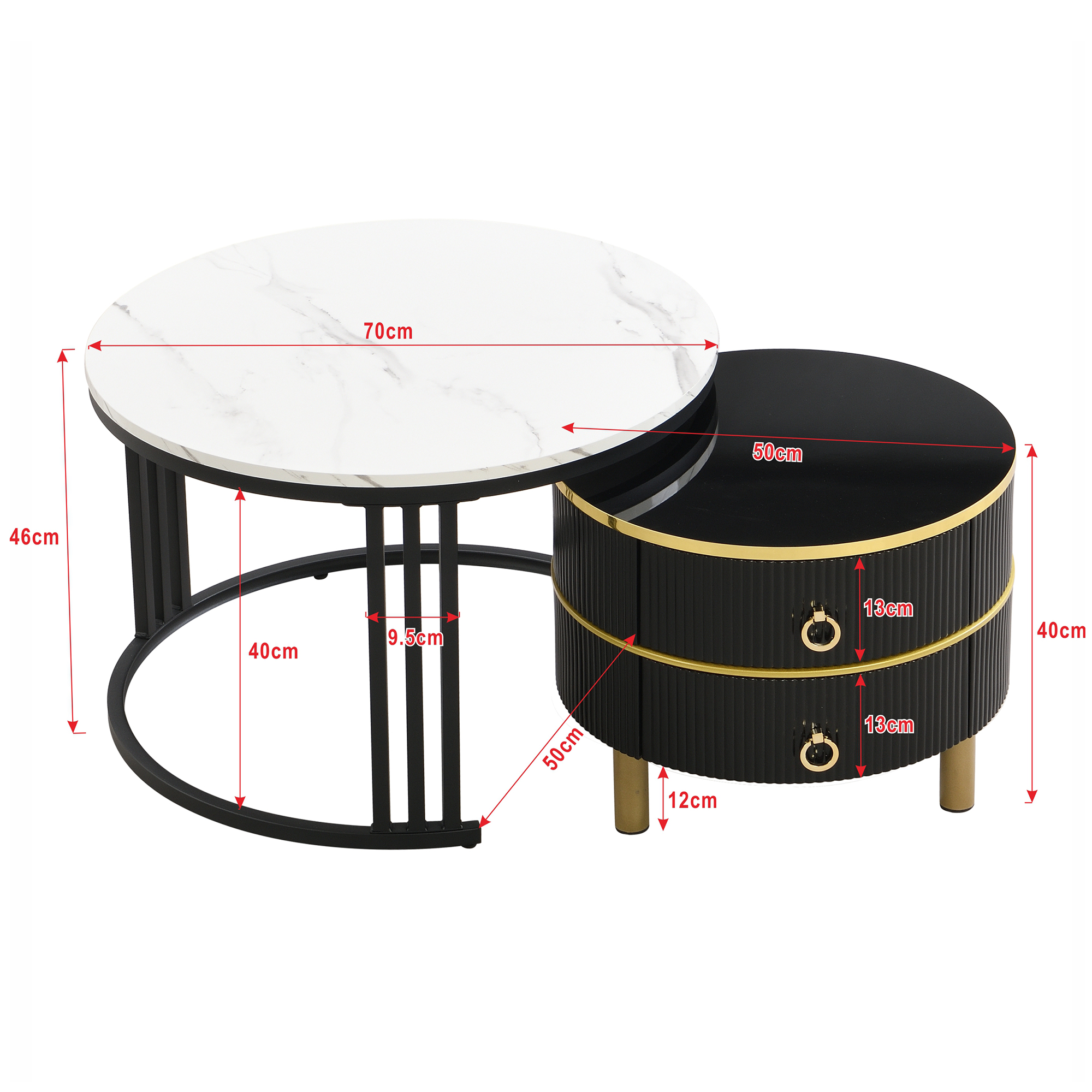 2Pcs Modern Nesting Coffee Table 2-in-1 Detachable Table Set w/ Faux Marble Top - Picture 28 of 48
