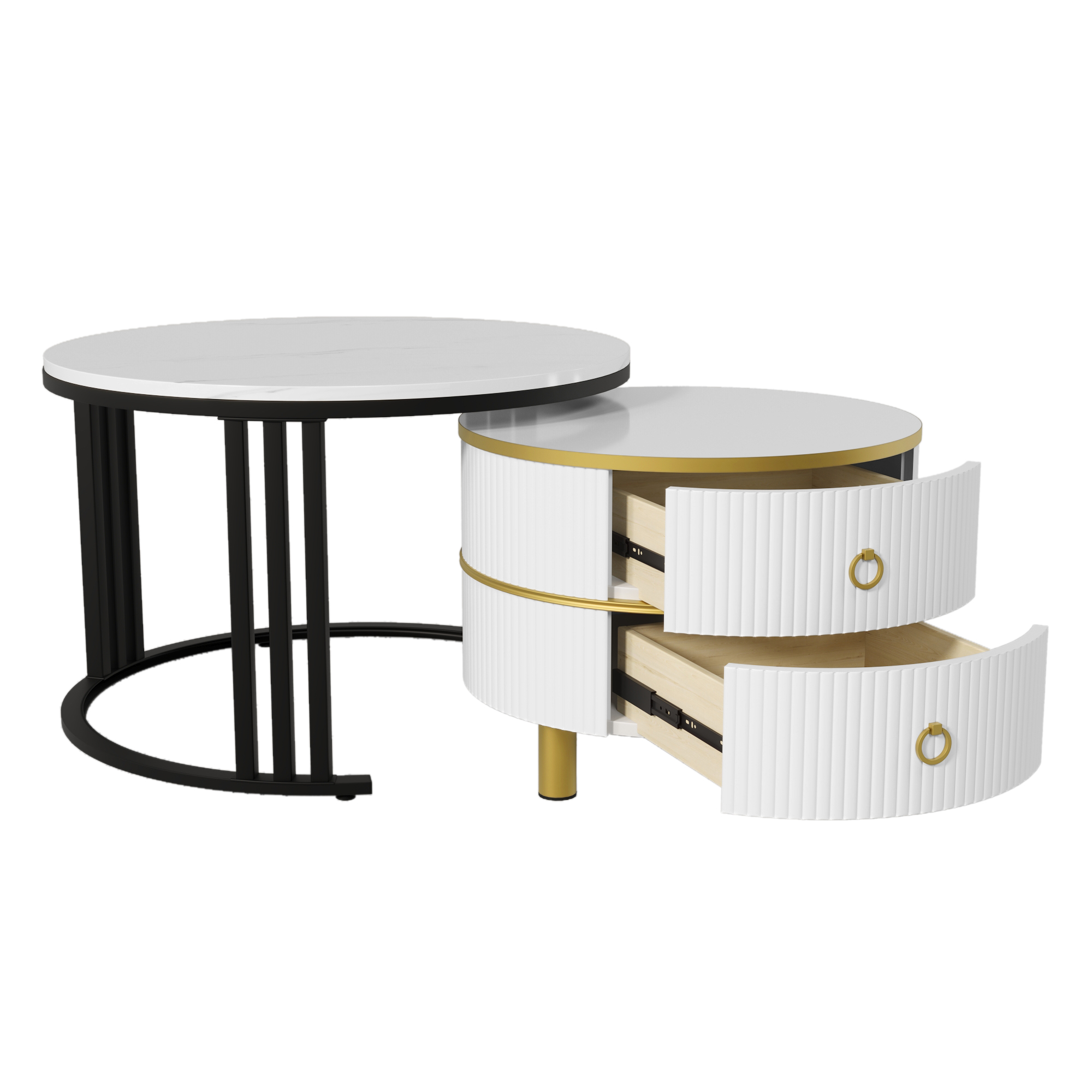 2Pcs Modern Nesting Coffee Table 2-in-1 Detachable Table Set w/ Faux Marble Top - Picture 47 of 48
