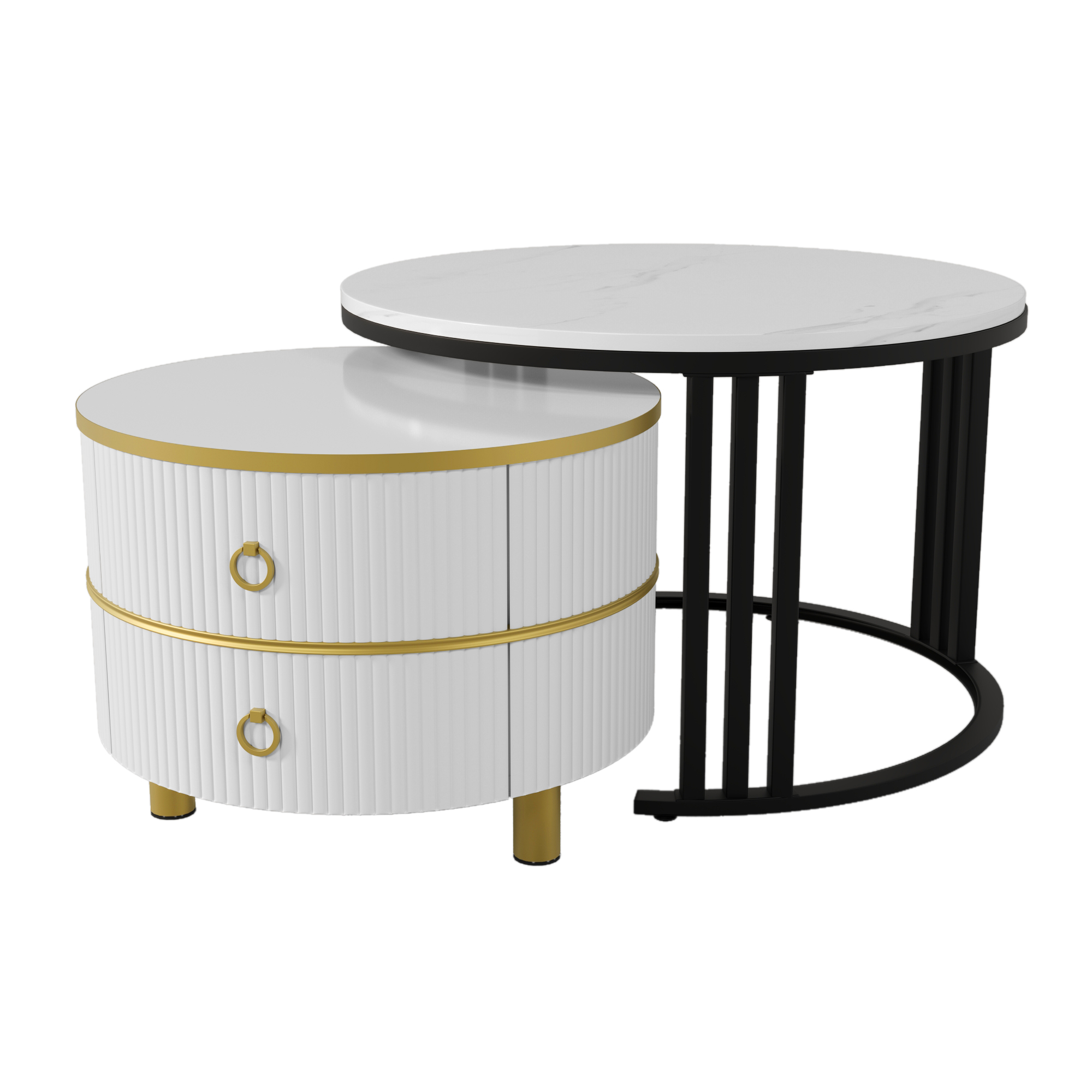 2Pcs Modern Nesting Coffee Table 2-in-1 Detachable Table Set w/ Faux Marble Top - Picture 44 of 48