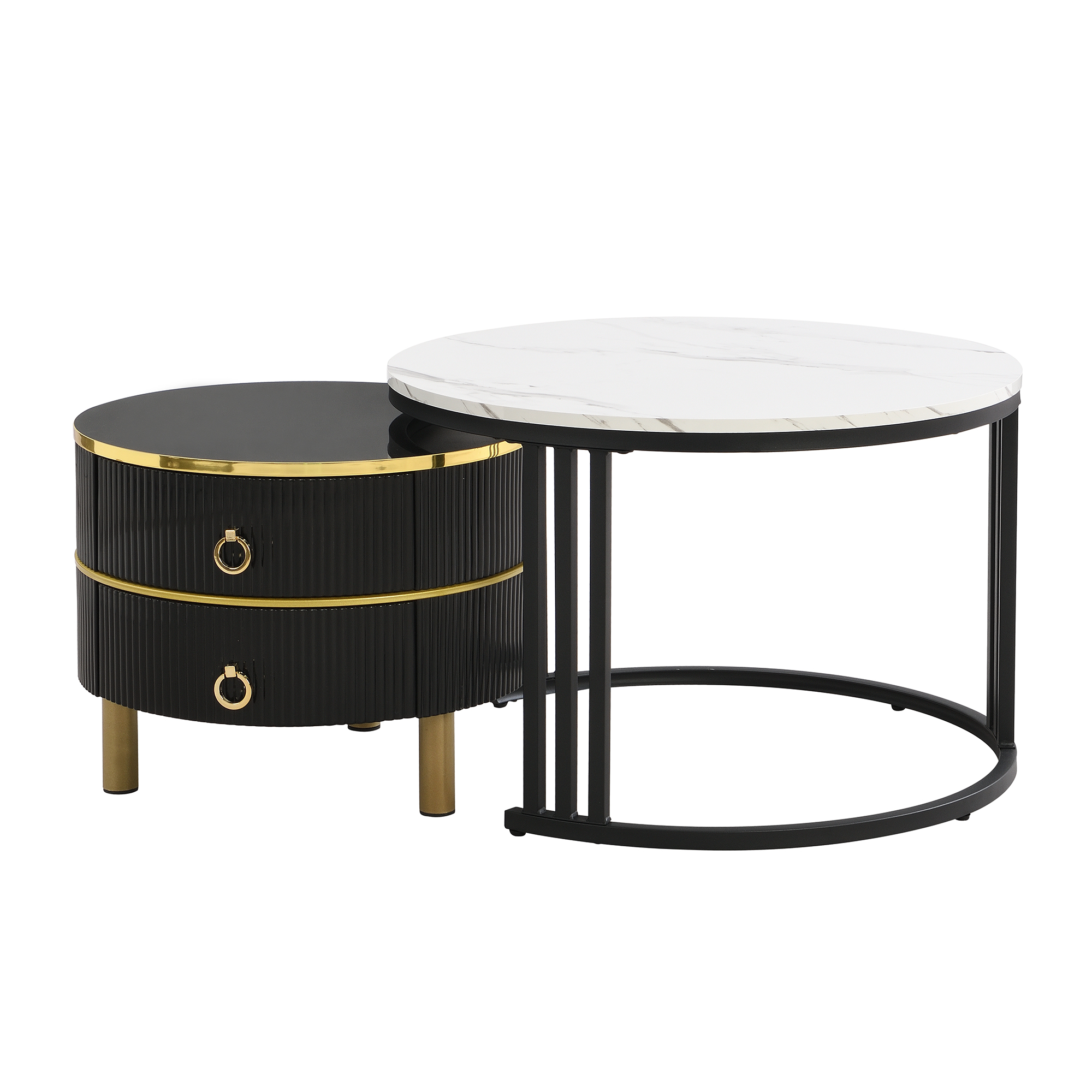 2Pcs Modern Nesting Coffee Table 2-in-1 Detachable Table Set w/ Faux Marble Top - Picture 31 of 48