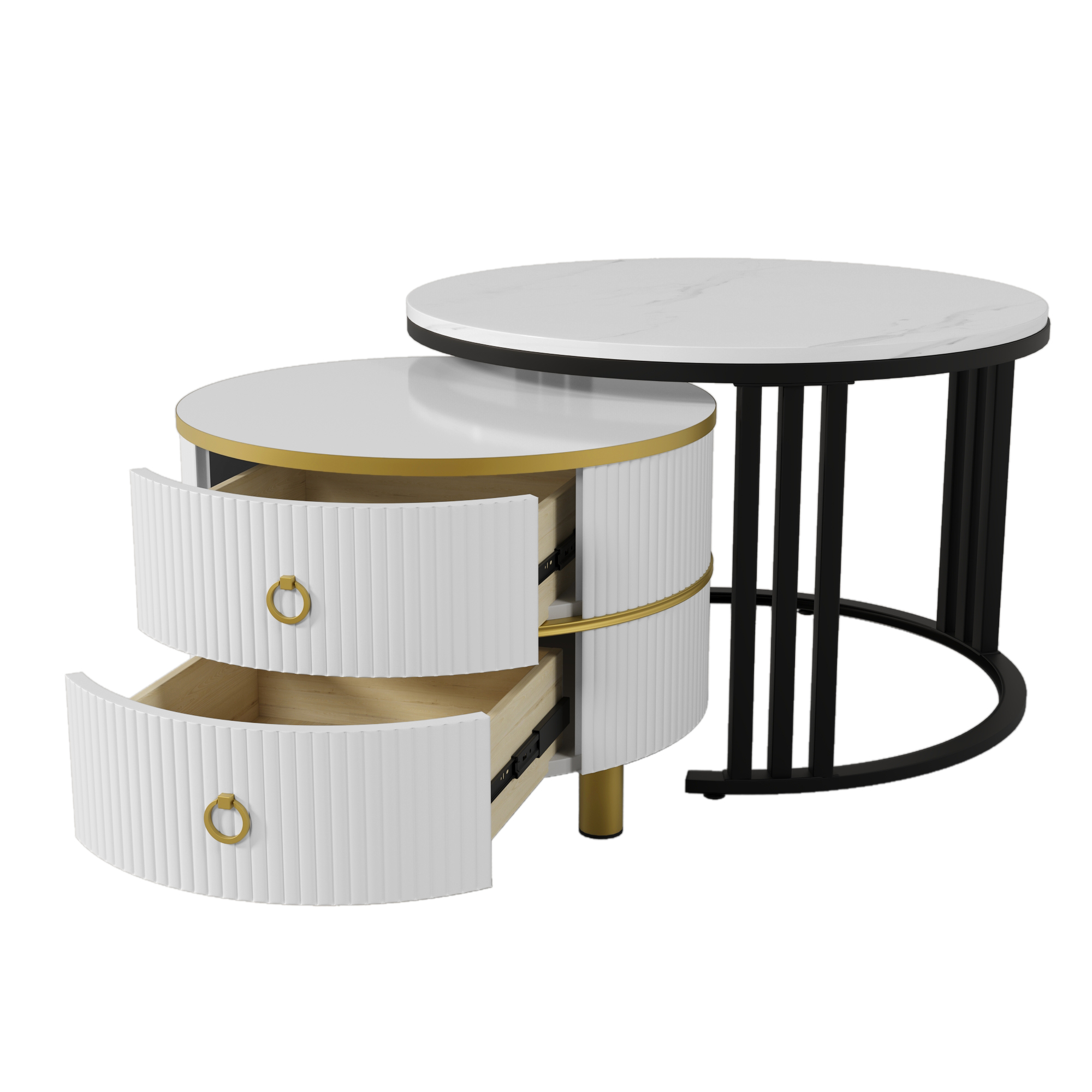 2Pcs Modern Nesting Coffee Table 2-in-1 Detachable Table Set w/ Faux Marble Top - Picture 43 of 48