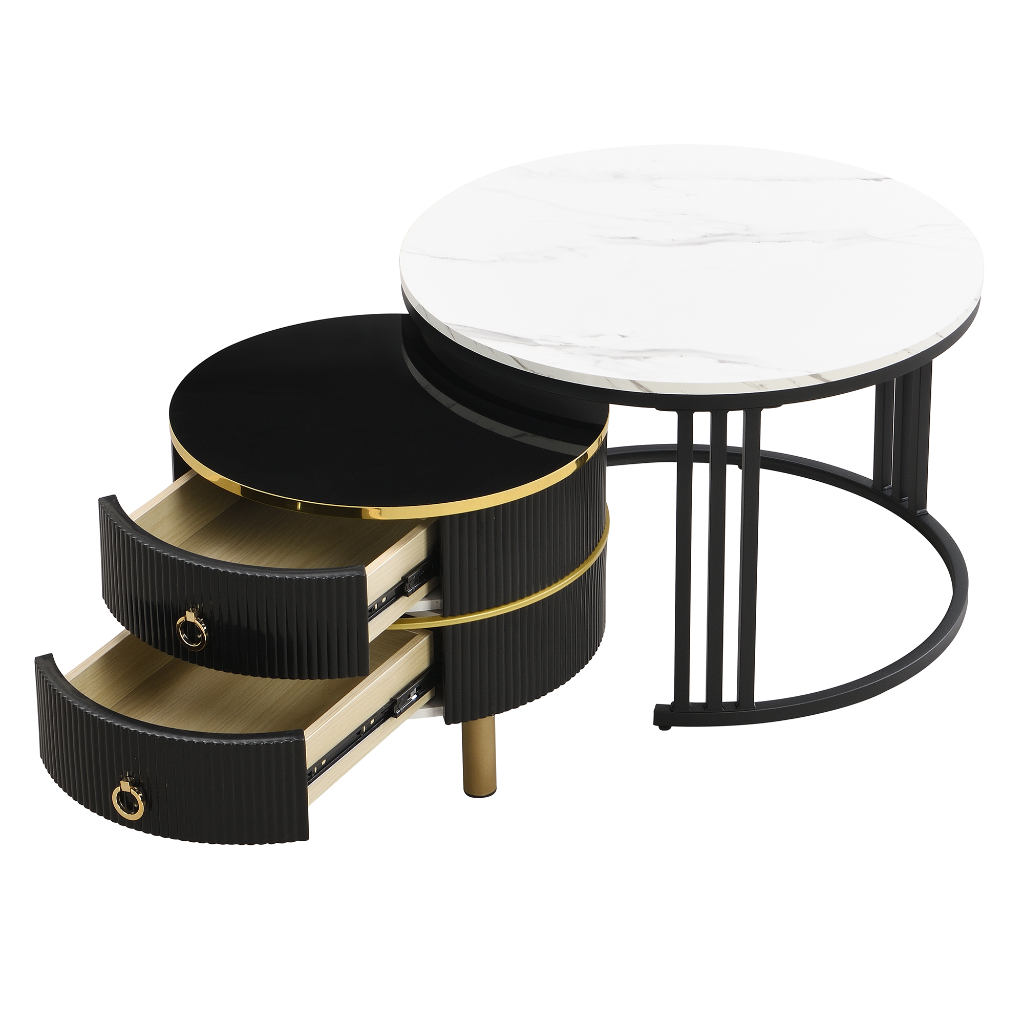 2Pcs Modern Nesting Coffee Table 2-in-1 Detachable Table Set w/ Faux Marble Top - Picture 29 of 48