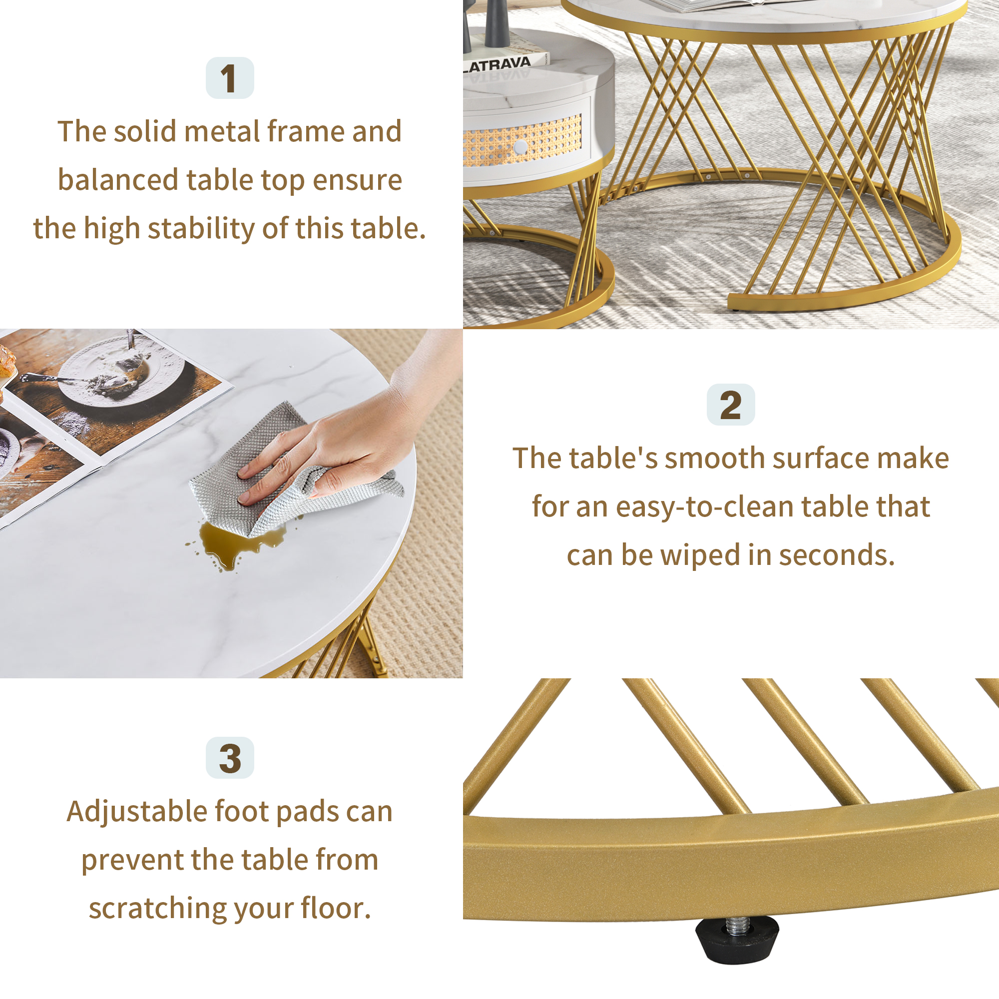 2Pcs Modern Nesting Coffee Table 2-in-1 Detachable Table Set w/ Faux Marble Top - Picture 25 of 48