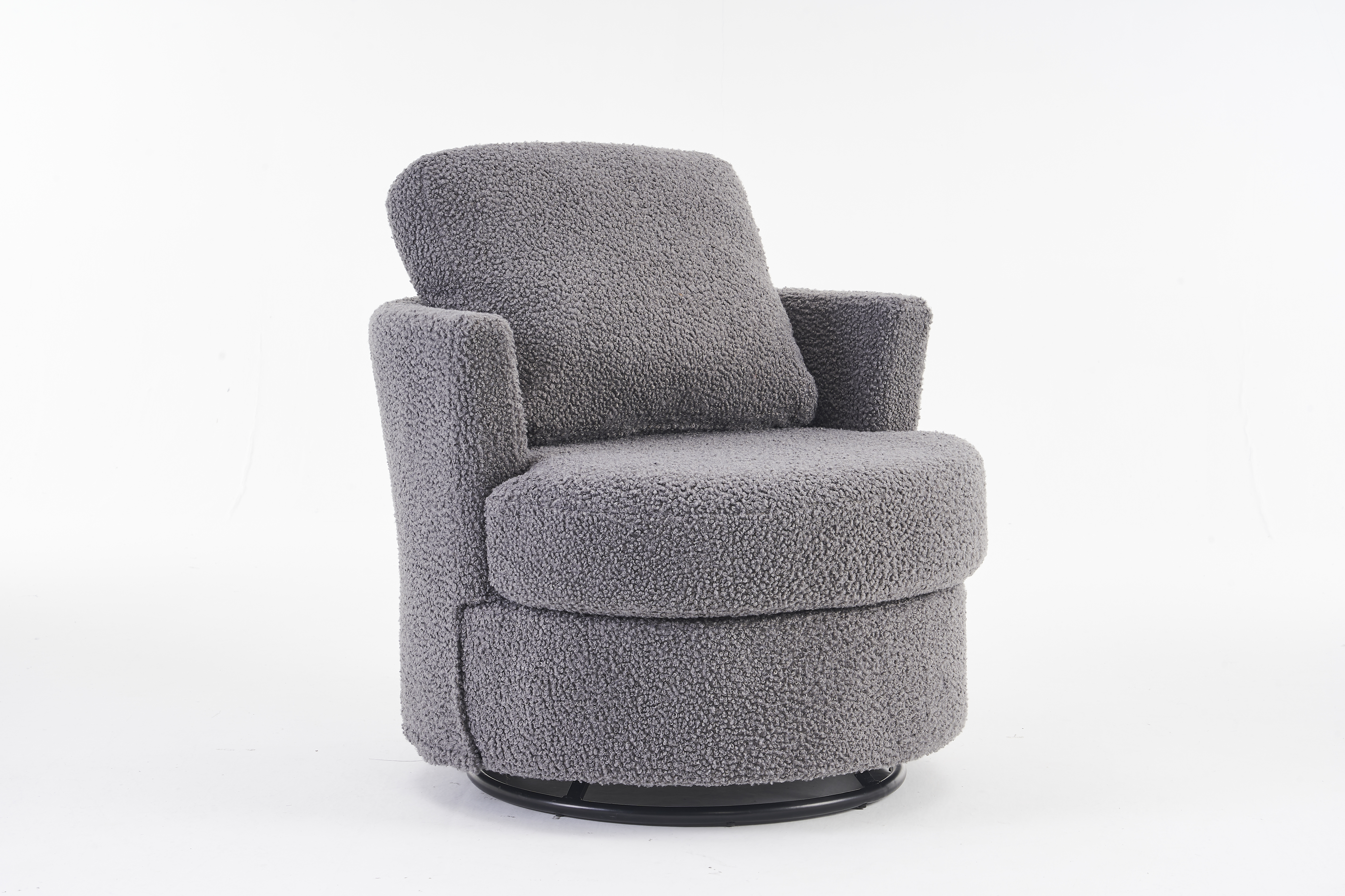 Chenille Swivel Chair, Round Accent Armchair w/ Back Cushion Swivel Barrel Chair