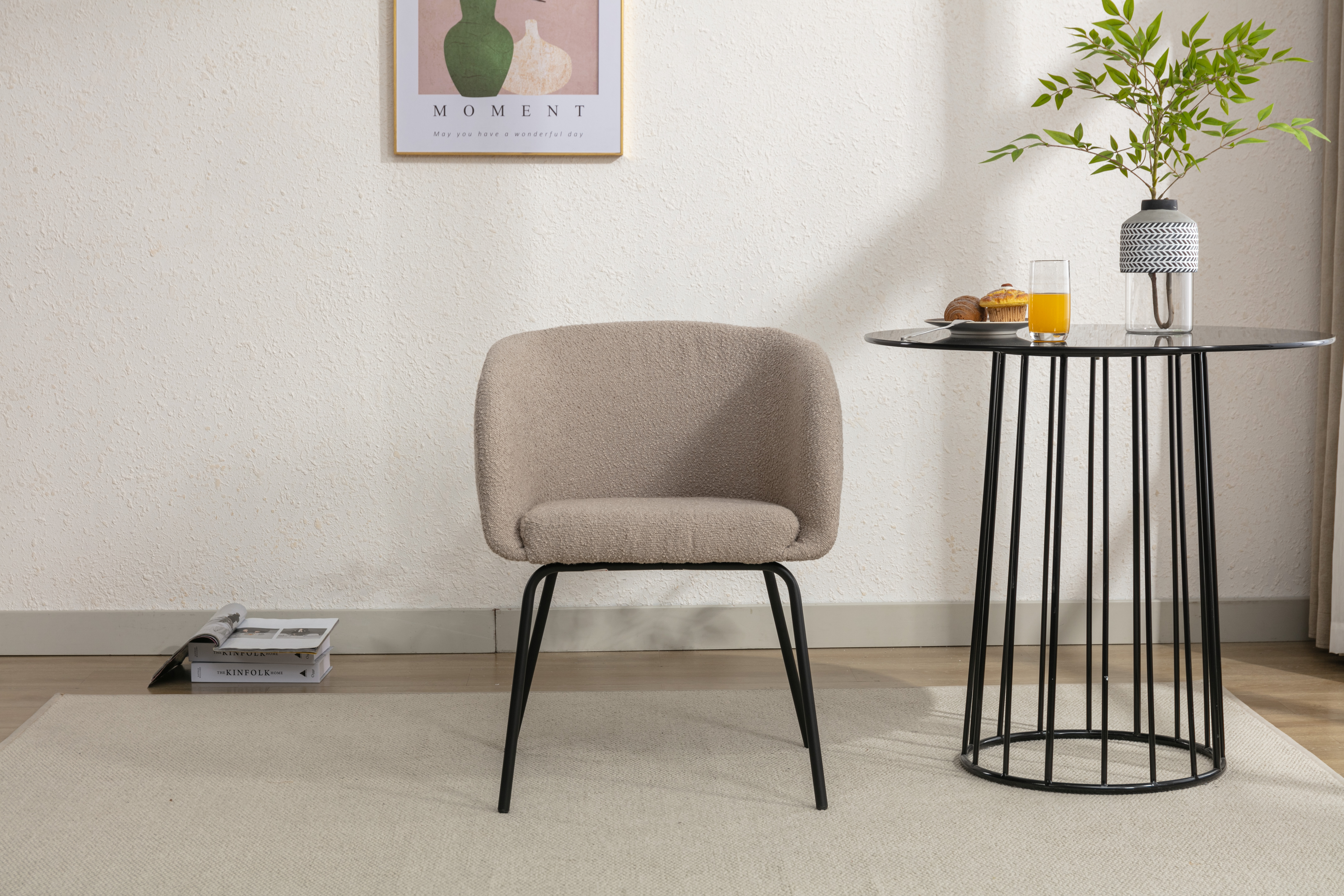 1/2x Modern Boucle Fabric Armchair Accent Chairs Black Powder Coated Metal Legs - Picture 8 of 14