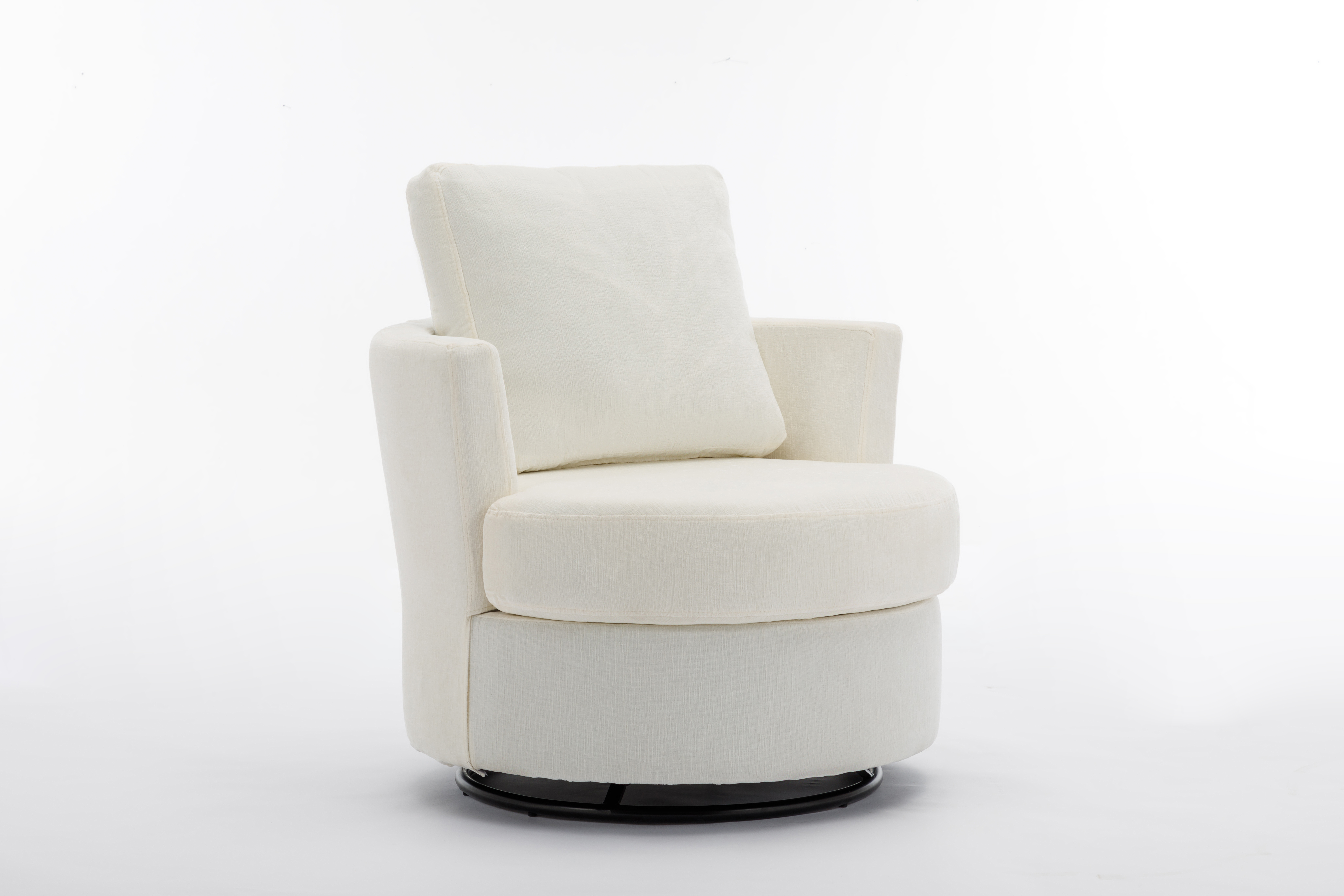 Chenille Swivel Chair, Round Accent Armchair w/ Back Cushion Swivel Barrel Chair