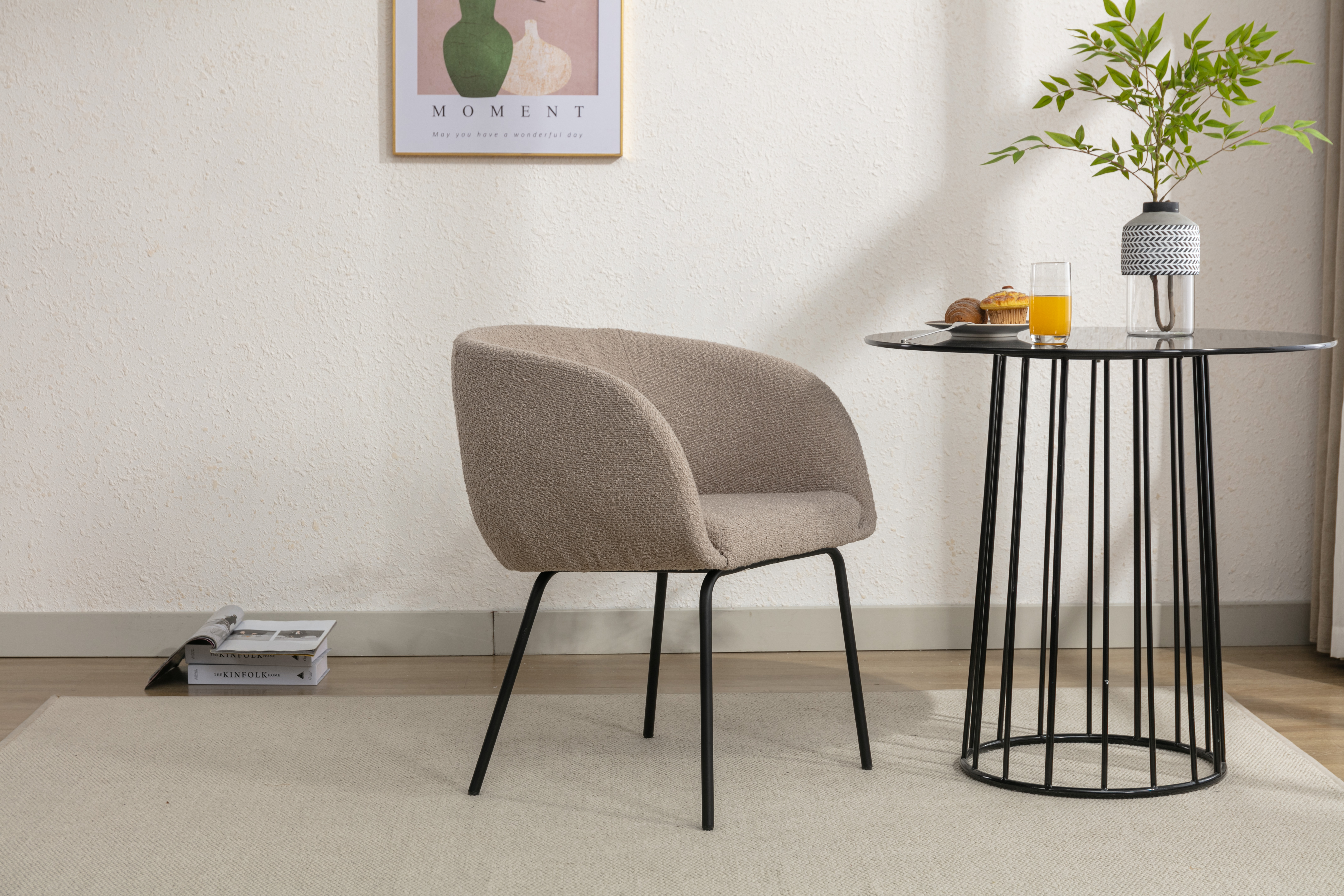 1/2x Modern Boucle Fabric Armchair Accent Chairs Black Powder Coated Metal Legs - Picture 10 of 14
