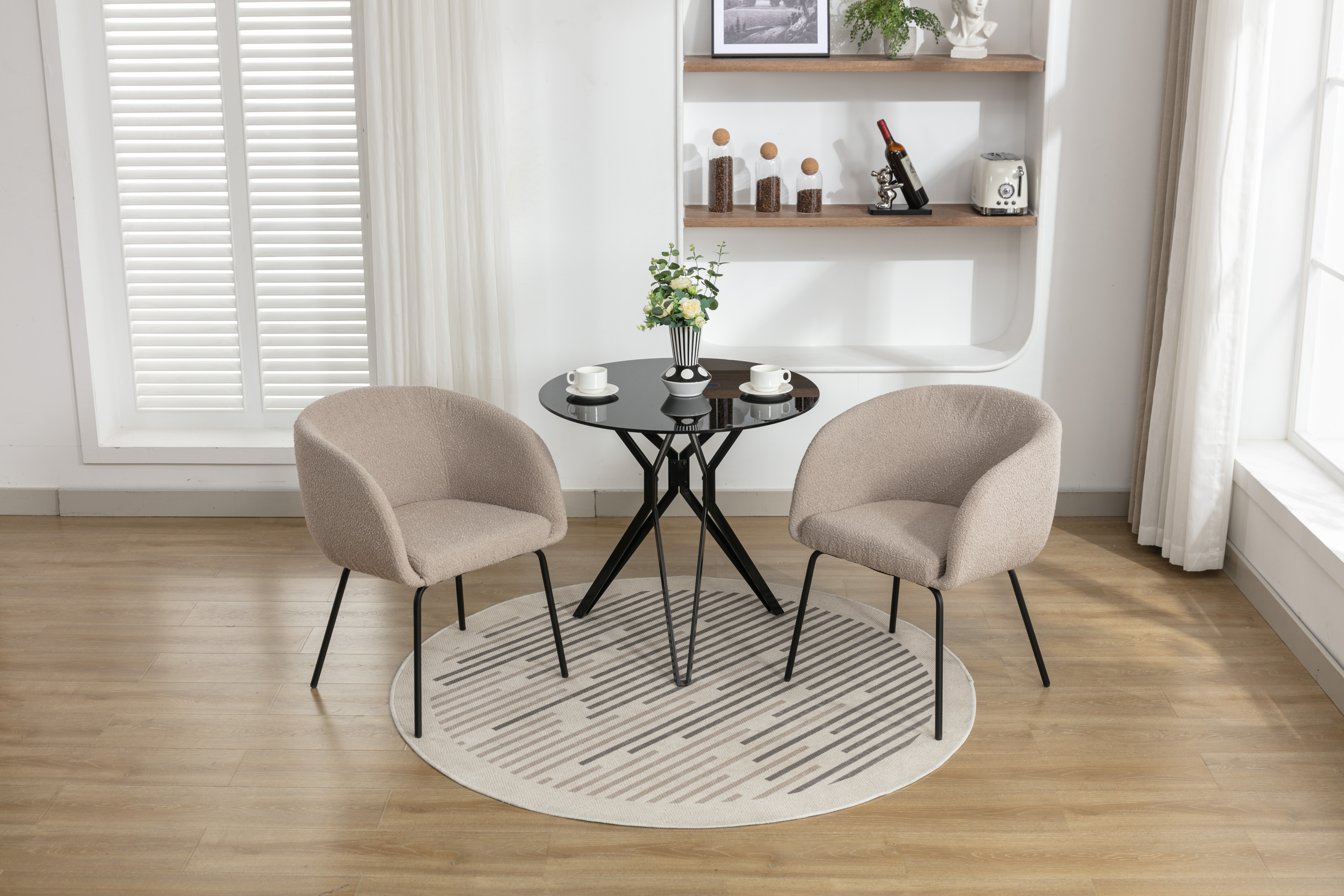 1/2x Modern Boucle Fabric Armchair Accent Chairs Black Powder Coated Metal Legs - Picture 11 of 14