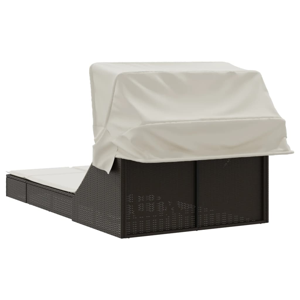Sonneninsel Doppel-Sonnenliege mit Dach Poly Rattan Gartenliege 2 Personen Liege - Bild 52 von 65