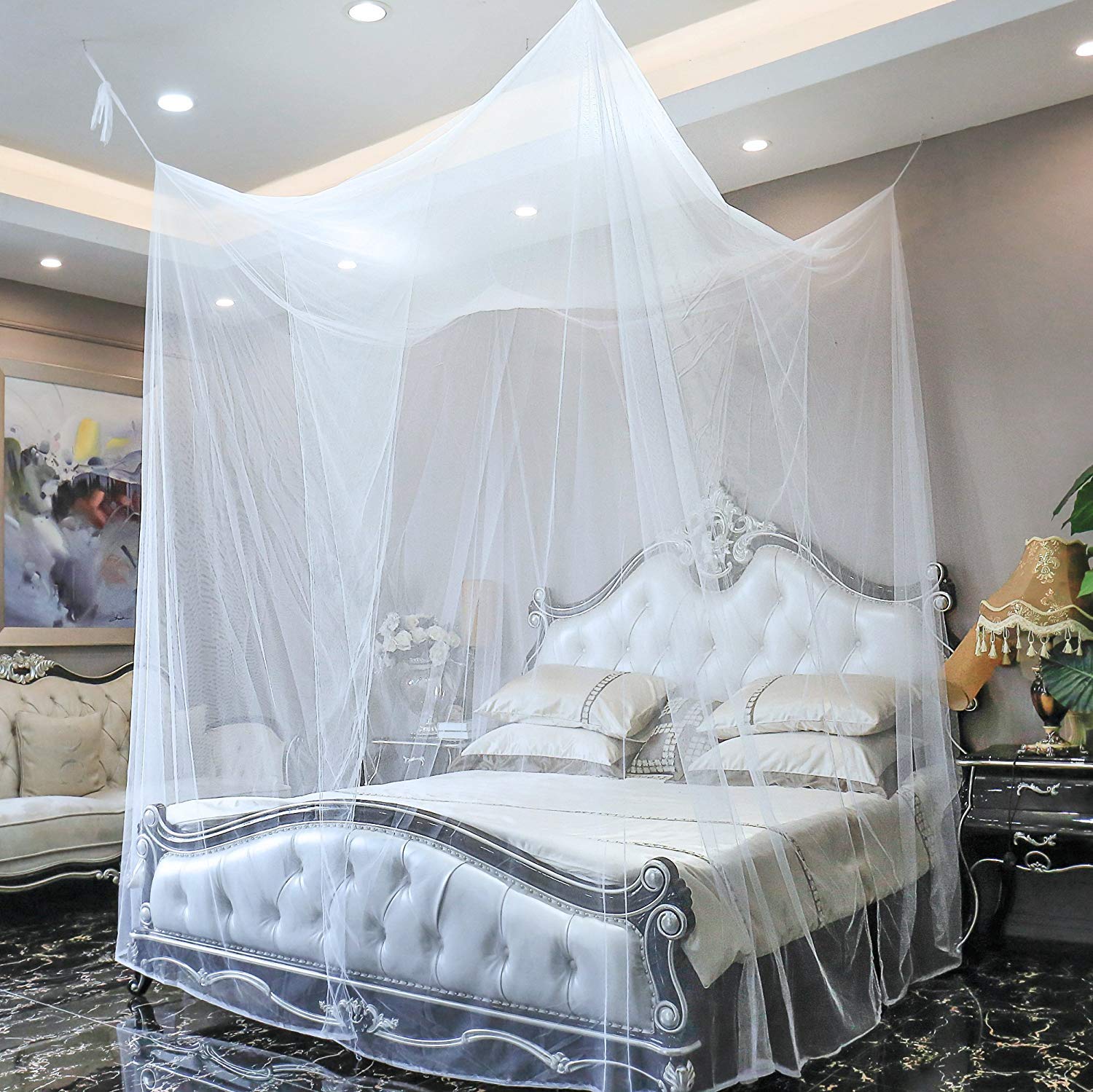 4 Corner Post Bed Curtain Canopy Mosquito Net Square Princess Fly Screen - Picture 24 of 34