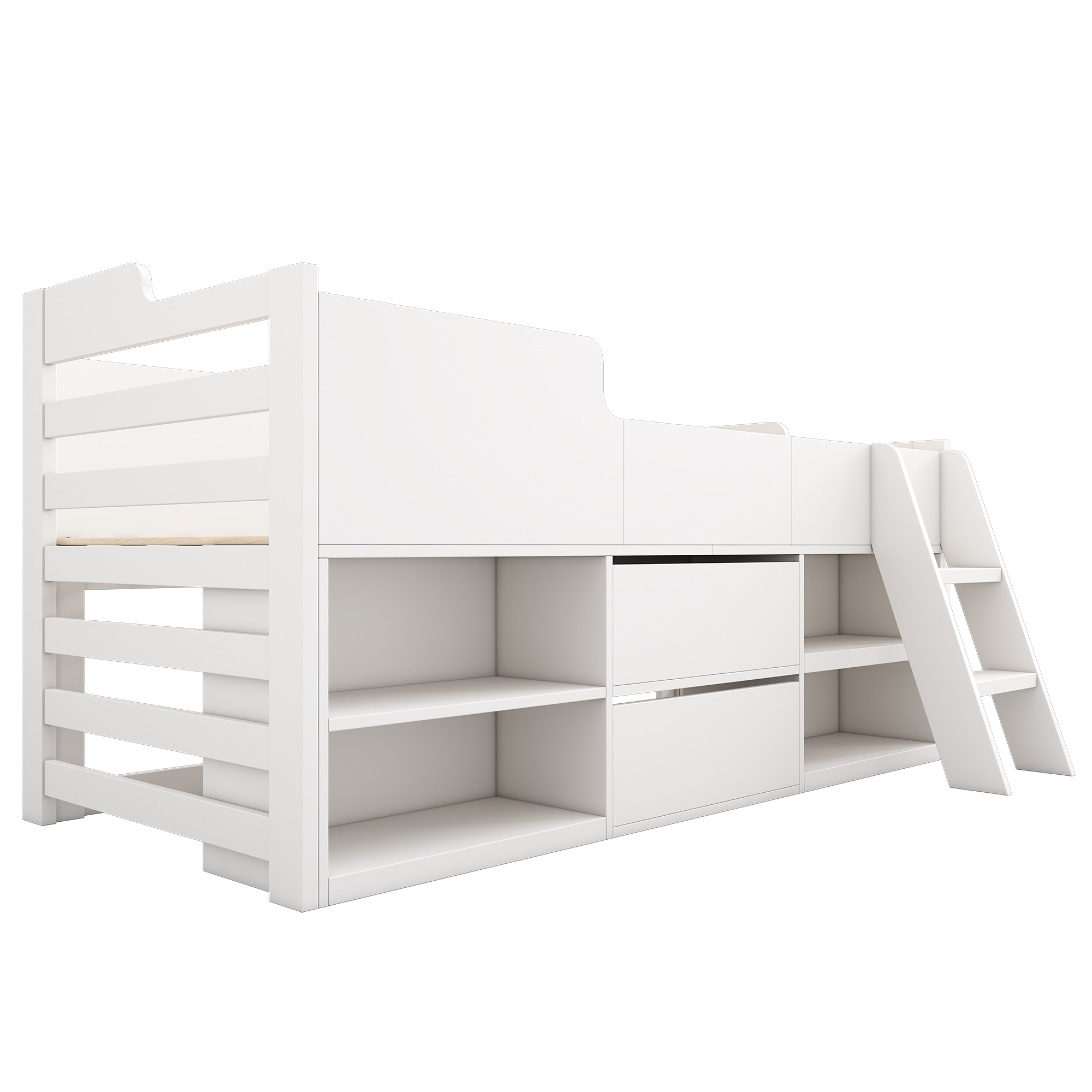 Kids Wooden Cabin Bed Mid Sleeper Bed Frame Storage Bed with Drawers and Shelves - Picture 10 of 26