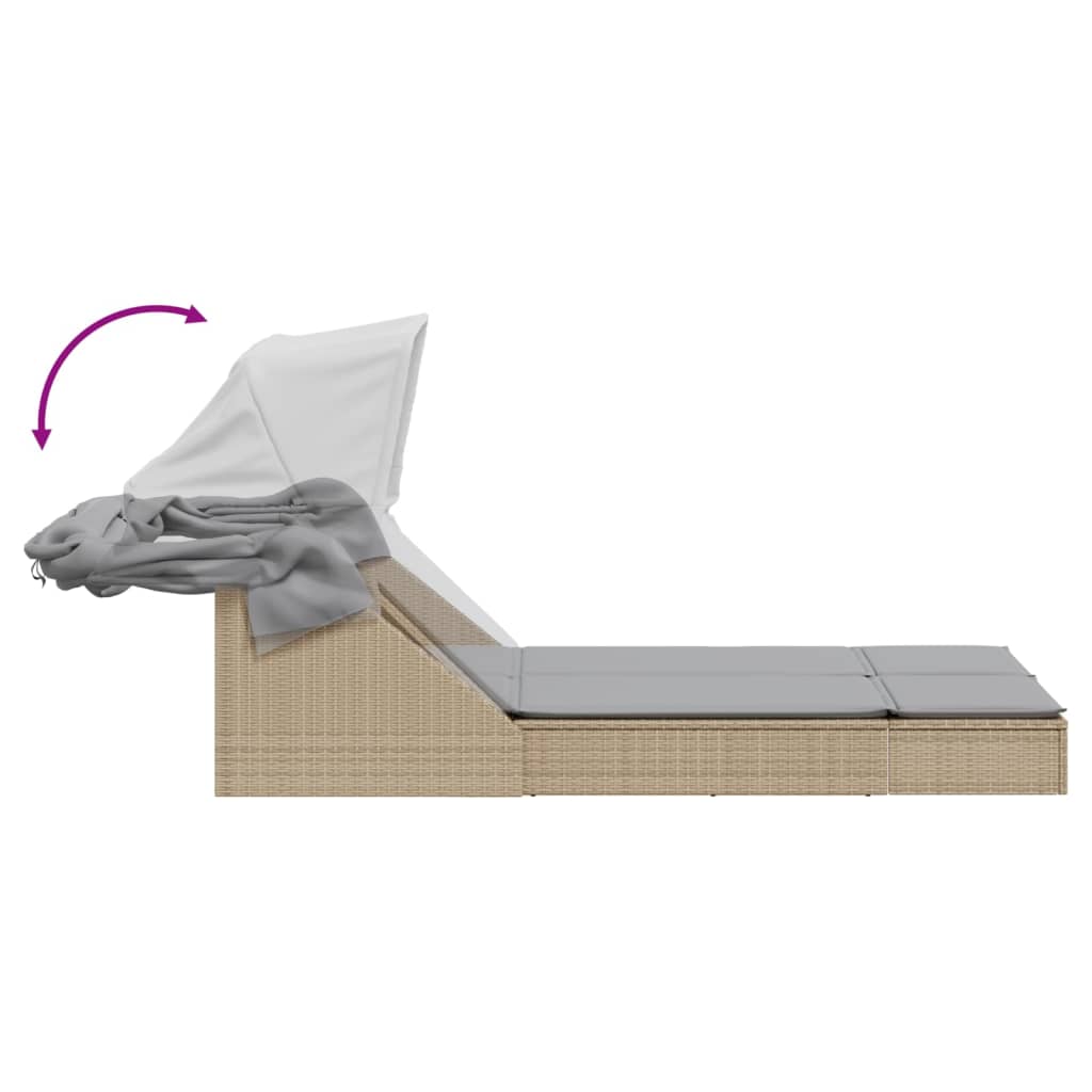 Sonneninsel Doppel-Sonnenliege mit Dach Poly Rattan Gartenliege 2 Personen Liege - Bild 35 von 65