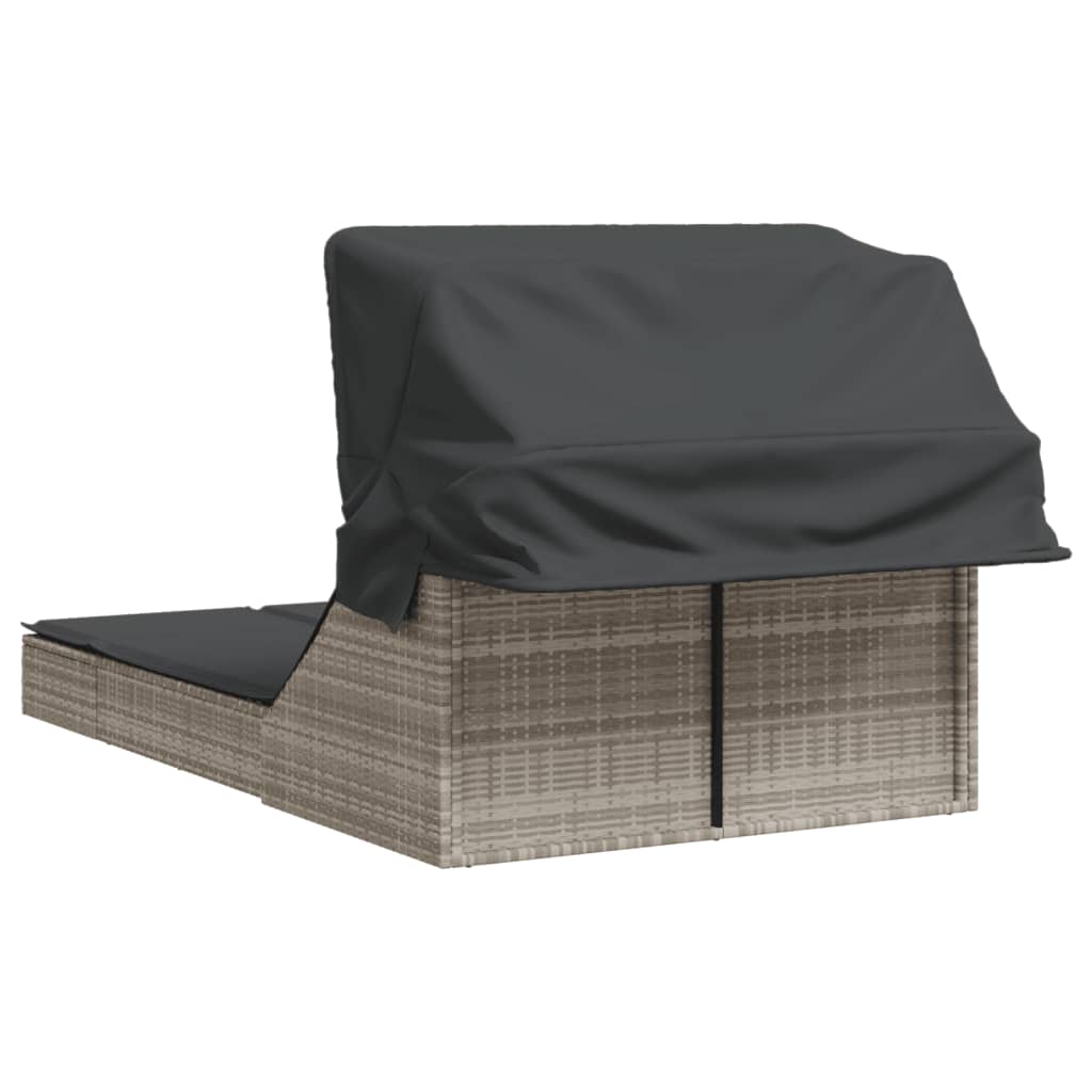 Sonneninsel Doppel-Sonnenliege mit Dach Poly Rattan Gartenliege 2 Personen Liege - Bild 16 von 65