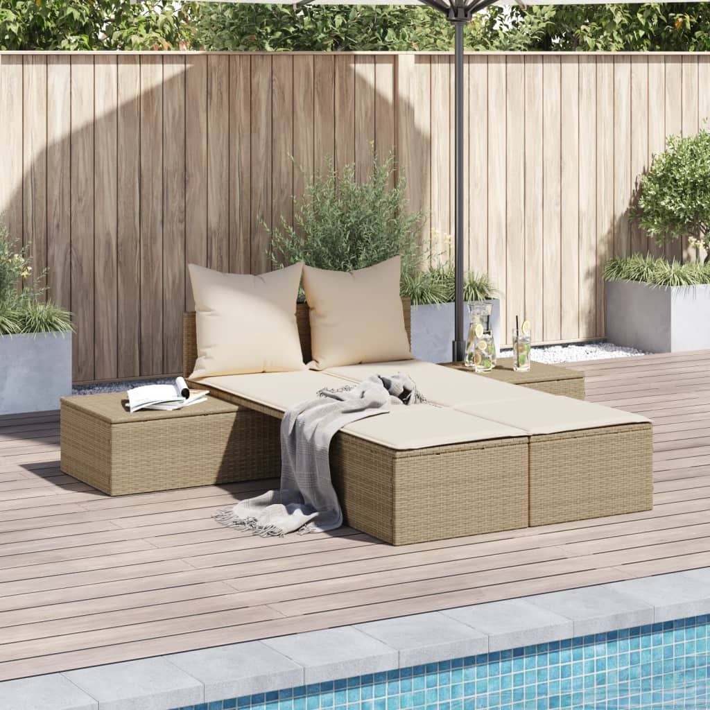 Doppel-Sonnenliege mit Auflagen Gartenliege Liegestuhl Loungeliege Poly Rattan - Bild 53 von 72