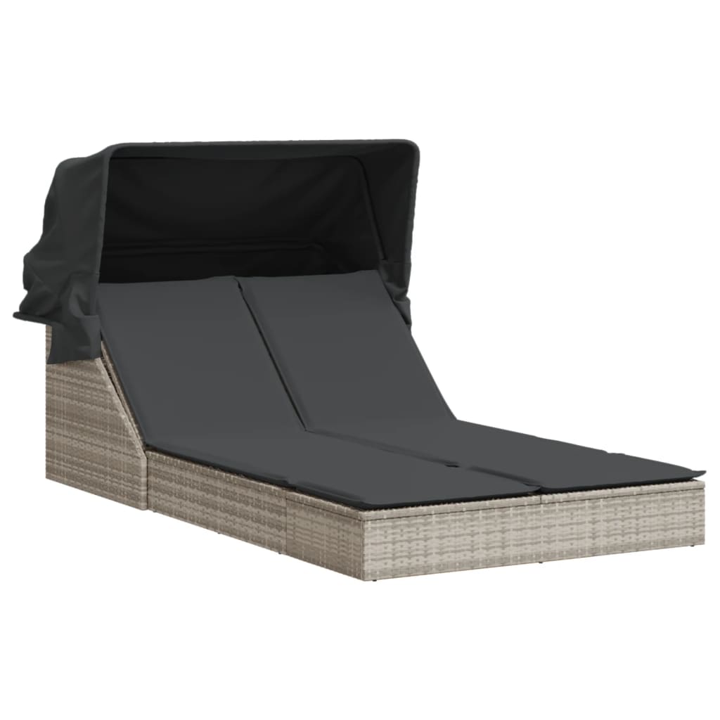 Sonneninsel Doppel-Sonnenliege mit Dach Poly Rattan Gartenliege 2 Personen Liege - Bild 13 von 65