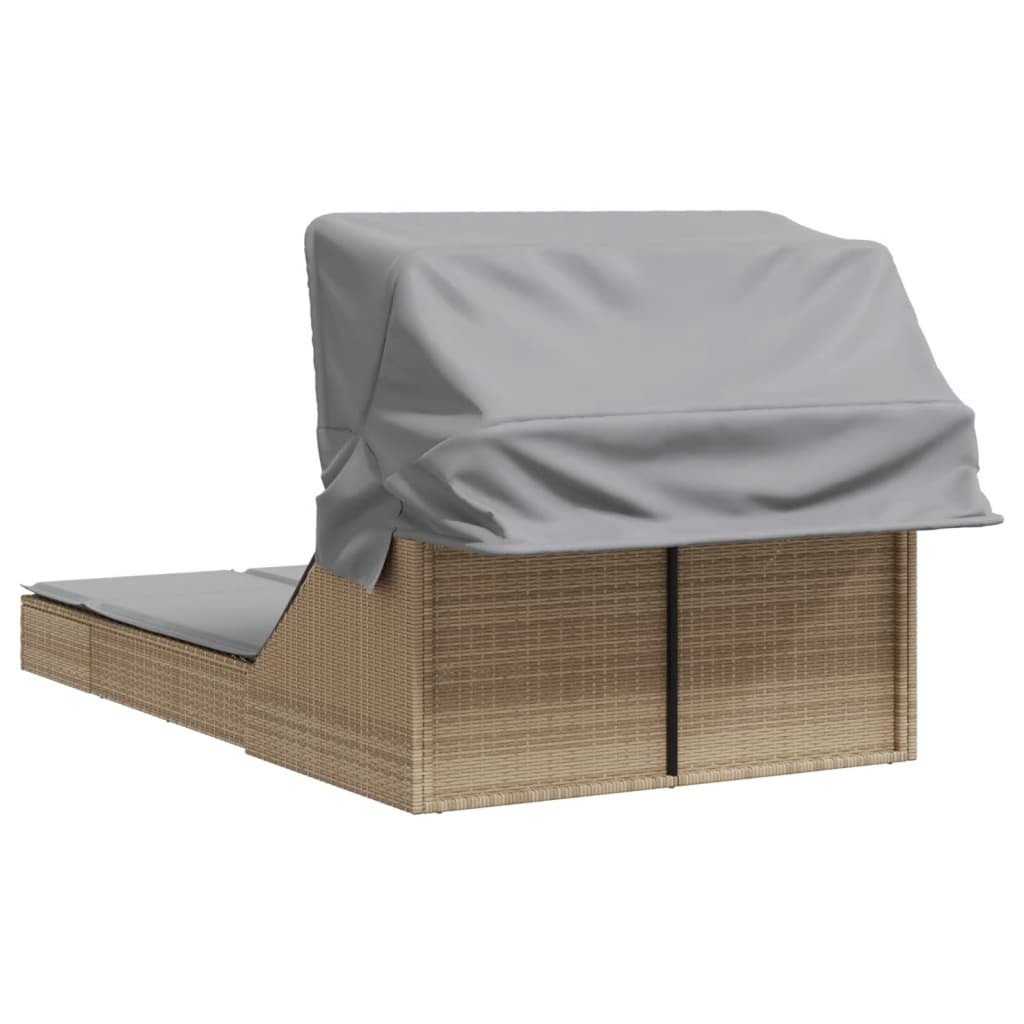 Sonneninsel Doppel-Sonnenliege mit Dach Poly Rattan Gartenliege 2 Personen Liege - Bild 34 von 65
