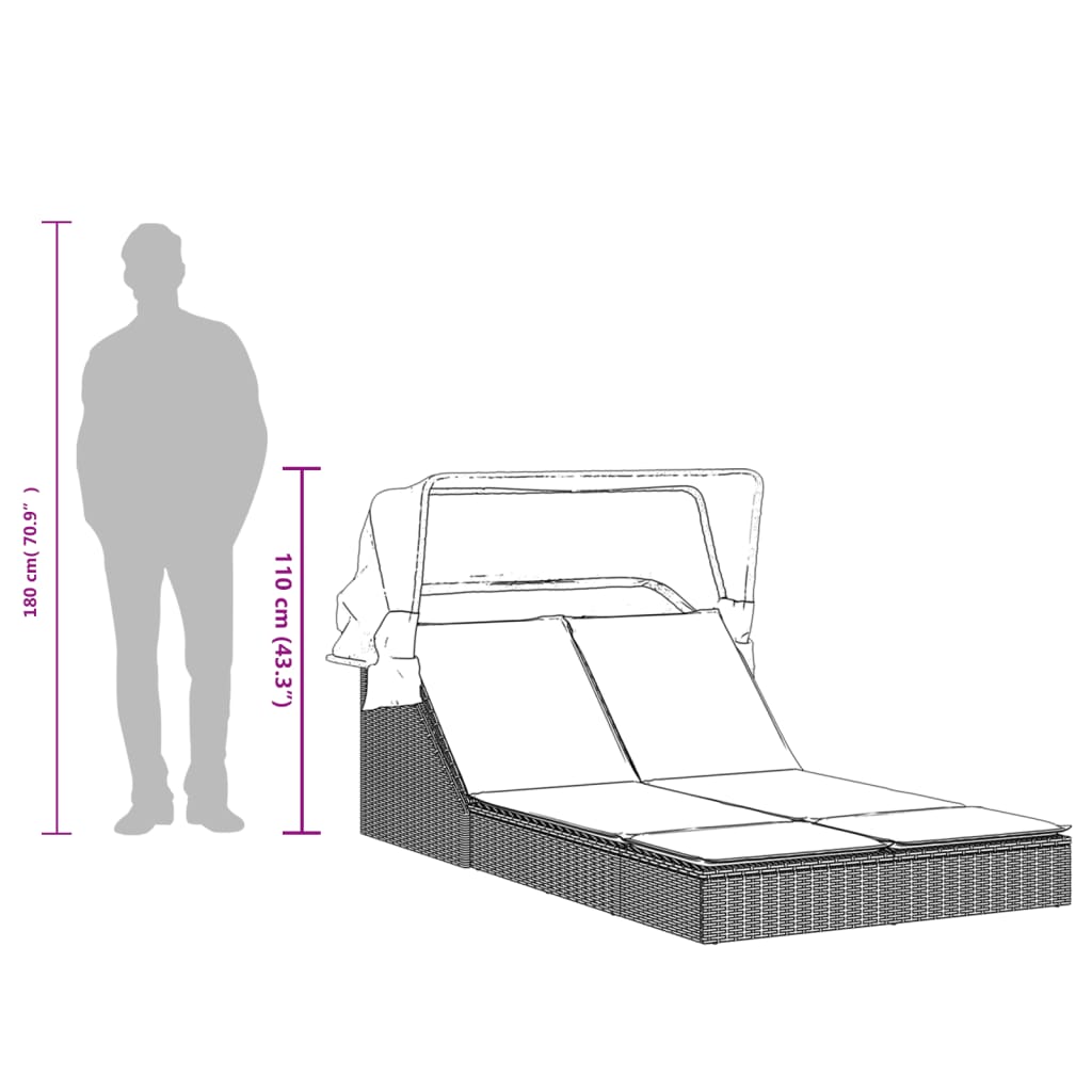 Sonneninsel Doppel-Sonnenliege mit Dach Poly Rattan Gartenliege 2 Personen Liege - Bild 20 von 65