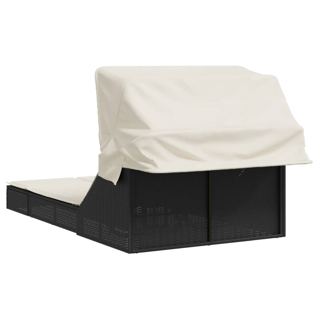 Sonneninsel Doppel-Sonnenliege mit Dach Poly Rattan Gartenliege 2 Personen Liege - Bild 61 von 65