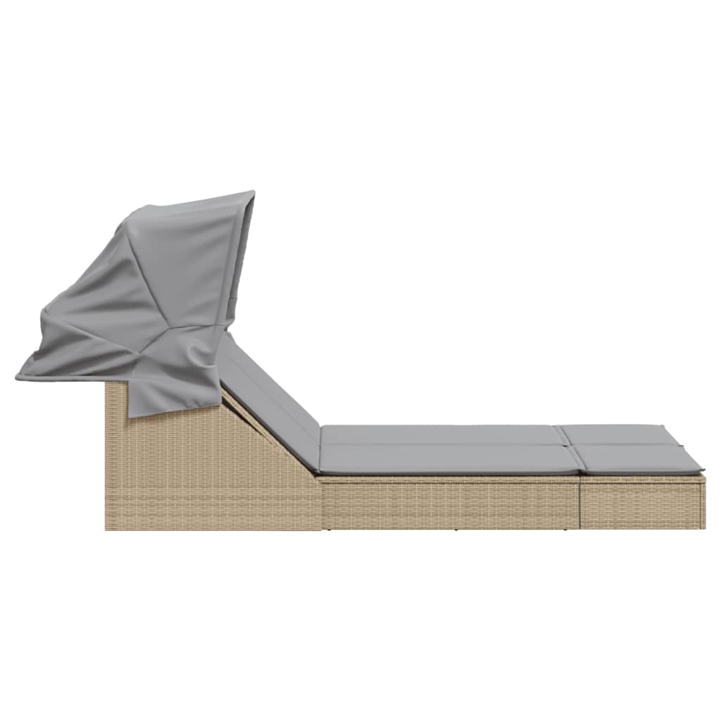Sonneninsel Doppel-Sonnenliege mit Dach Poly Rattan Gartenliege 2 Personen Liege - Bild 33 von 65