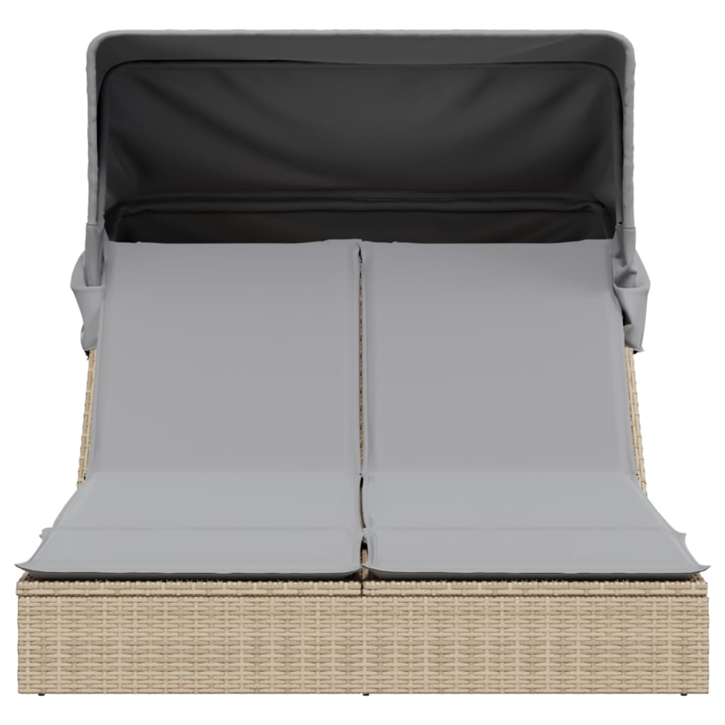 Sonneninsel Doppel-Sonnenliege mit Dach Poly Rattan Gartenliege 2 Personen Liege - Bild 32 von 65