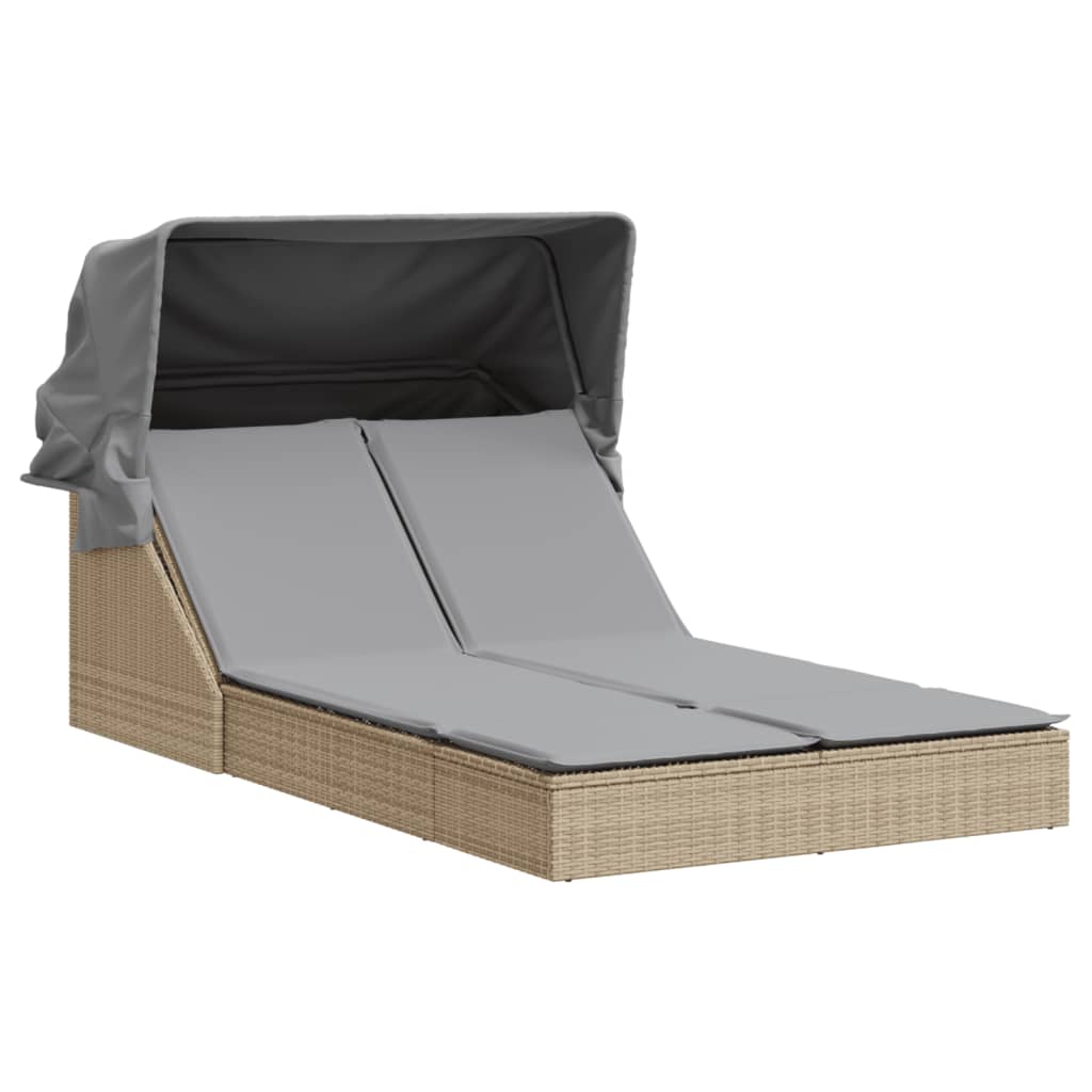 Sonneninsel Doppel-Sonnenliege mit Dach Poly Rattan Gartenliege 2 Personen Liege - Bild 31 von 65