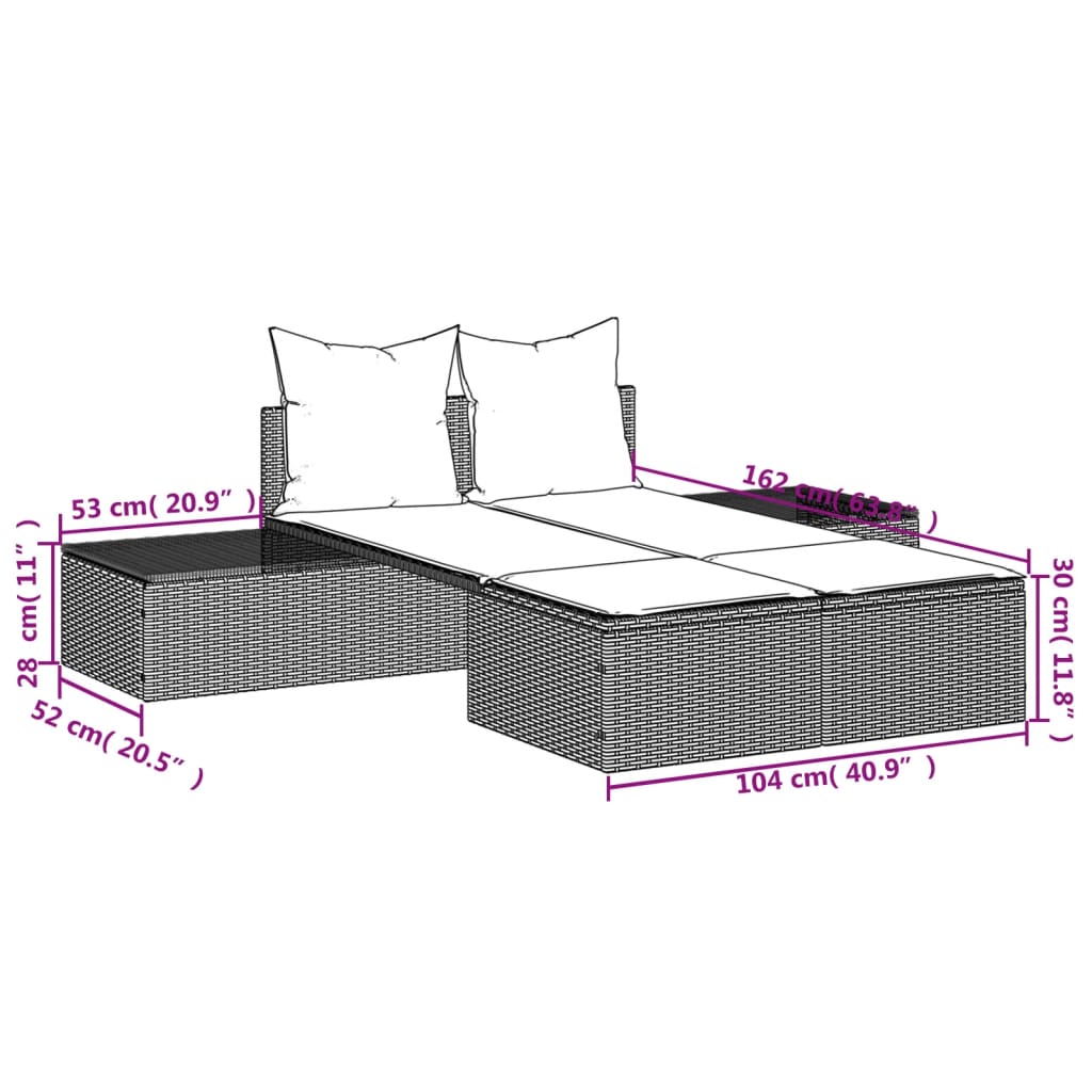 Doppel-Sonnenliege mit Auflagen Gartenliege Liegestuhl Loungeliege Poly Rattan - Bild 41 von 72