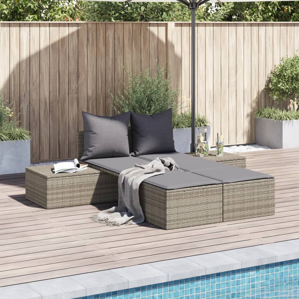 Doppel-Sonnenliege mit Auflagen Gartenliege Liegestuhl Loungeliege Poly Rattan - Bild 33 von 72
