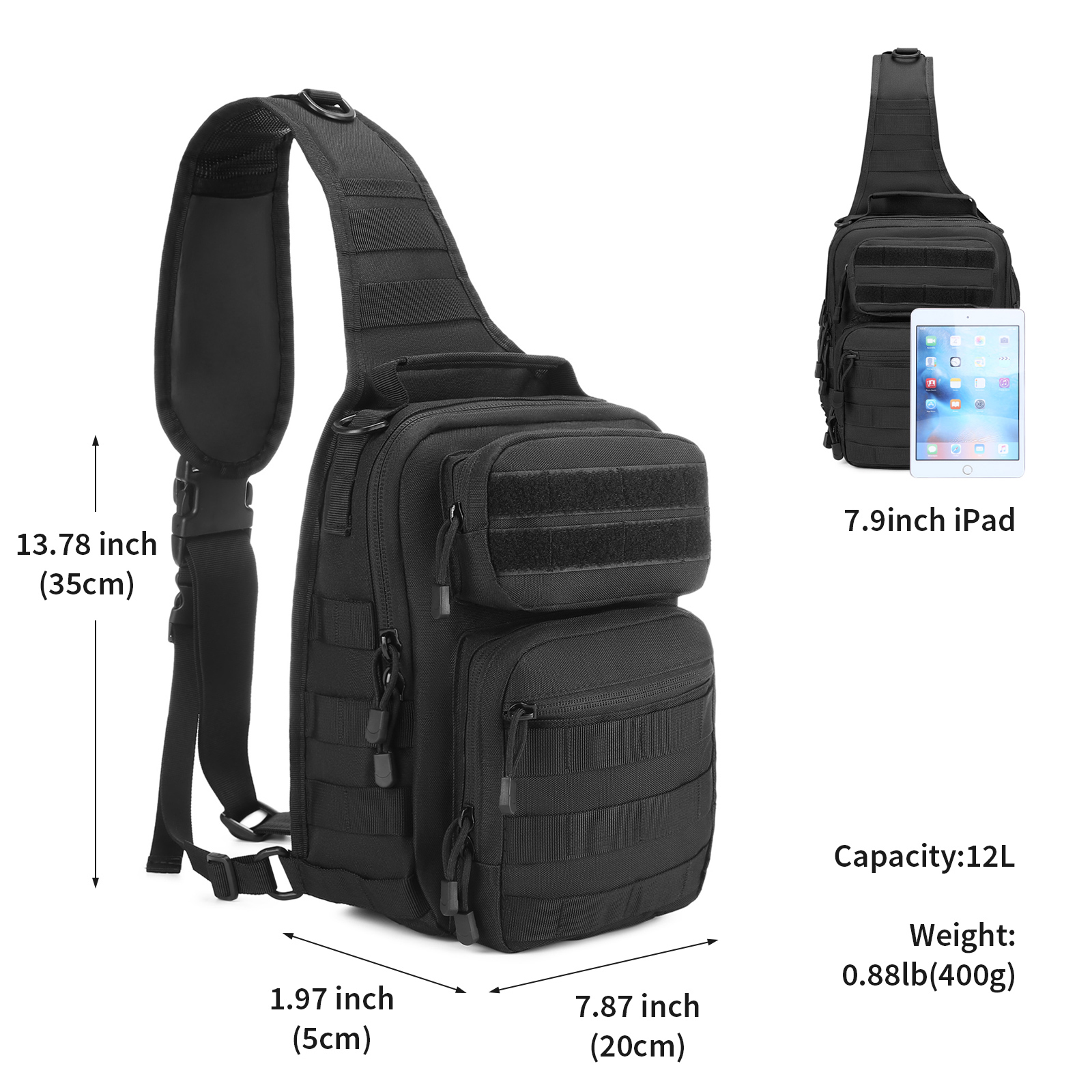 Mens Sling Backpack-Molle Tactical Military-Outdoor Travel Shoulder Chest Bag - Picture 60 of 68