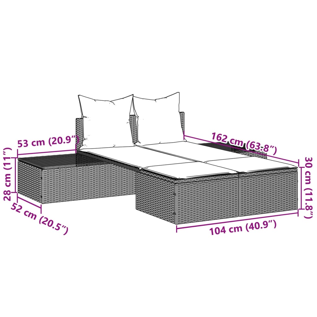 Doppel-Sonnenliege mit Auflagen Gartenliege Liegestuhl Loungeliege Poly Rattan - Bild 30 von 72
