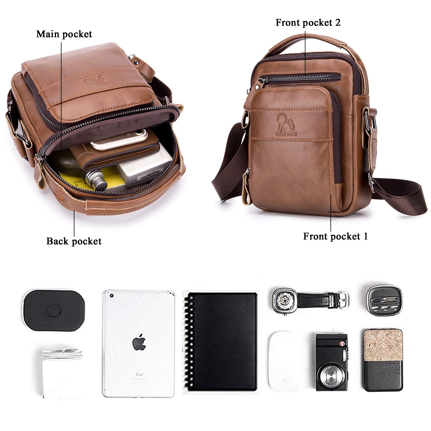 Herren Schultertasche Echte Leder Brusrtasche Crossbody Umhängetasche Bag Arbeit - Bild 10 von 31