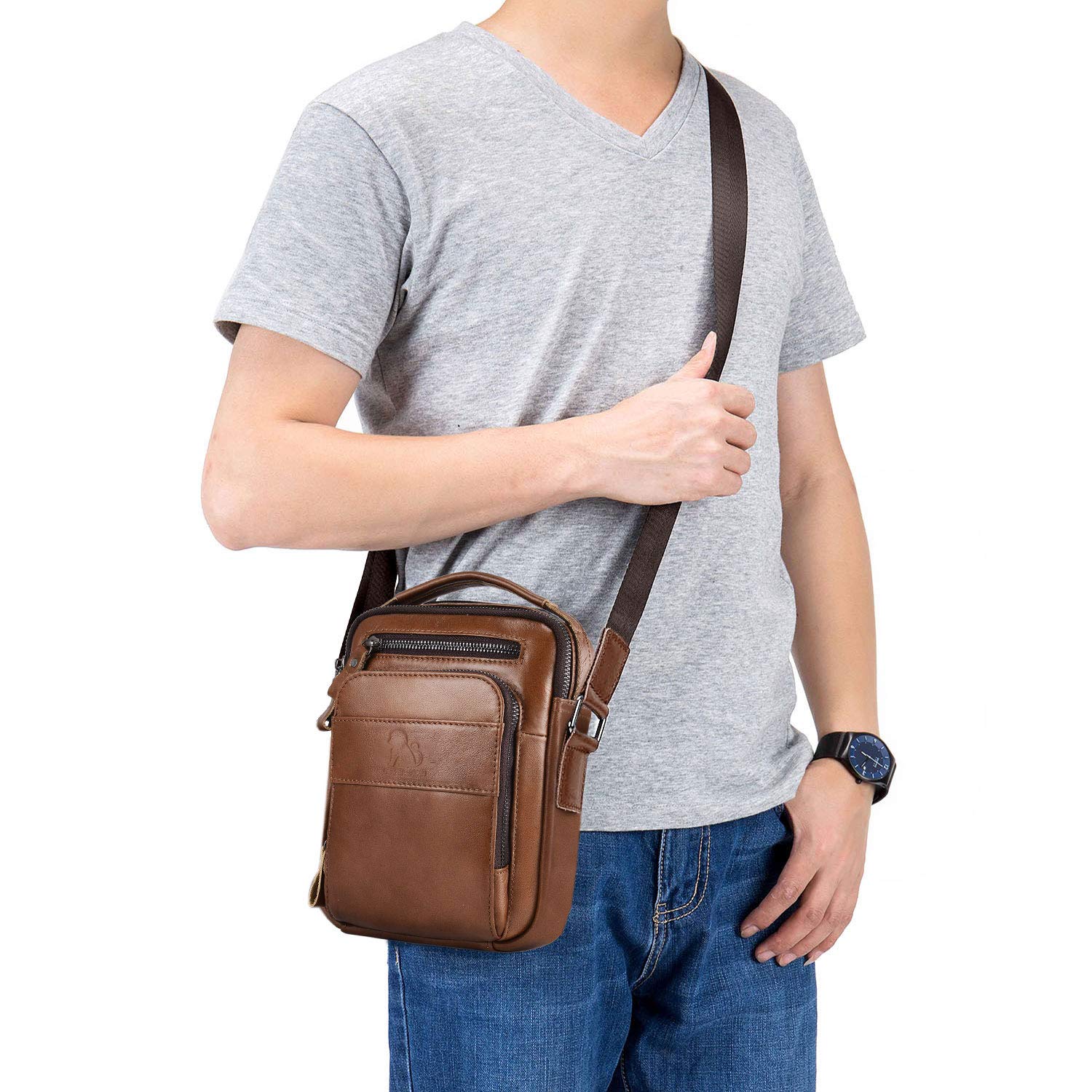 Herren Schultertasche Echte Leder Brusrtasche Crossbody Umhängetasche Bag Arbeit - Bild 14 von 31