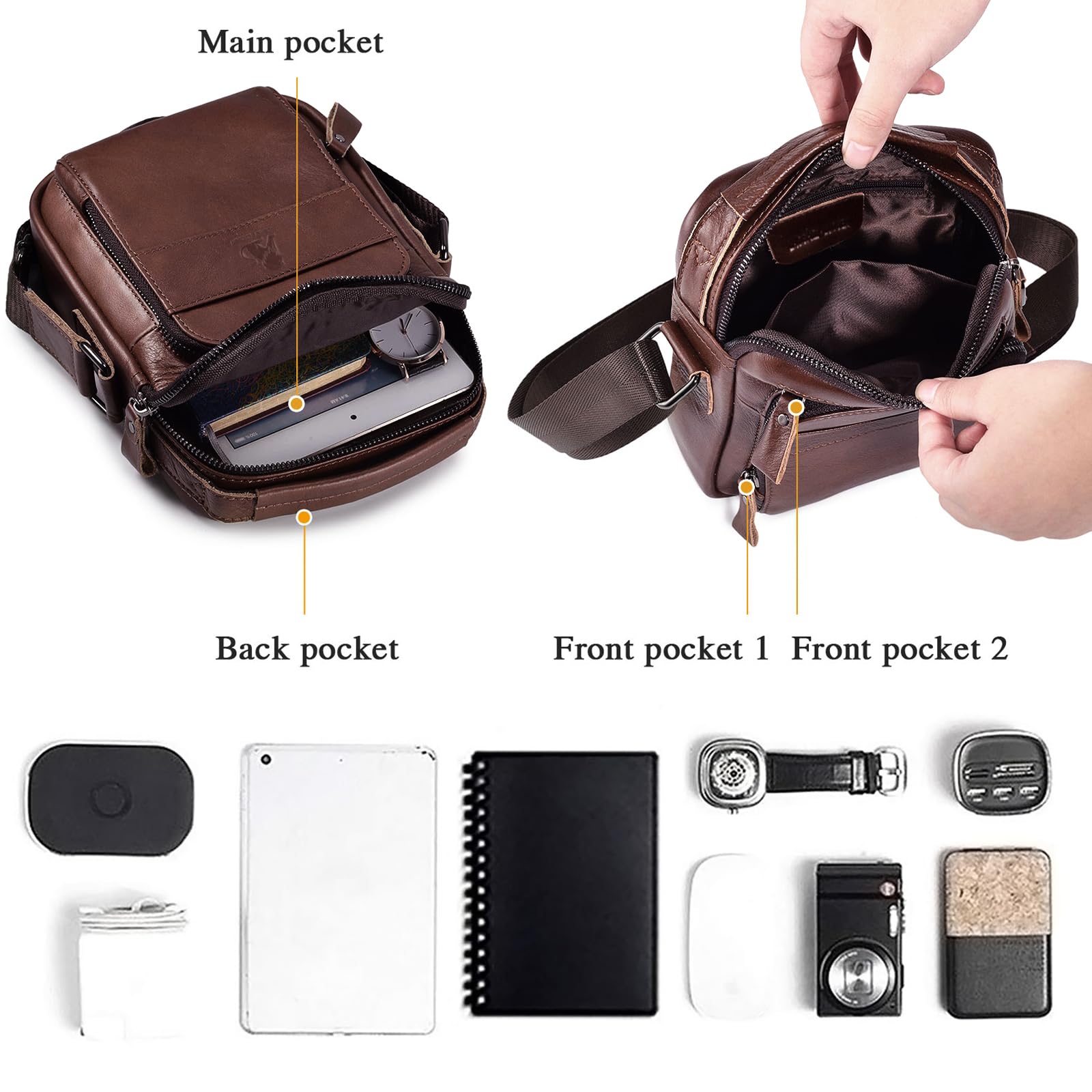 Herren Schultertasche Echte Leder Brusrtasche Crossbody Umhängetasche Bag Arbeit - Bild 5 von 31