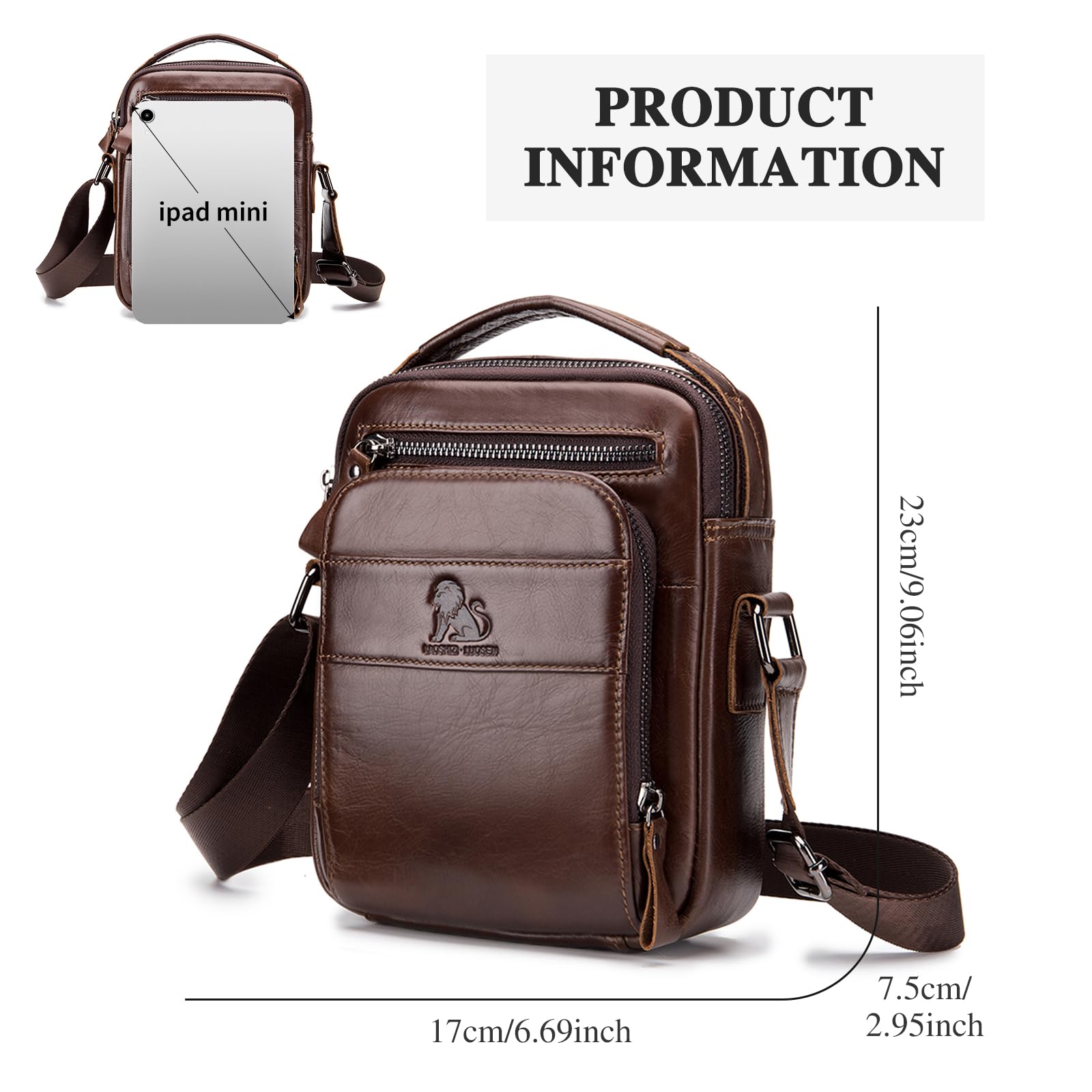 Herren Schultertasche Echte Leder Brusrtasche Crossbody Umhängetasche Bag Arbeit - Bild 4 von 31