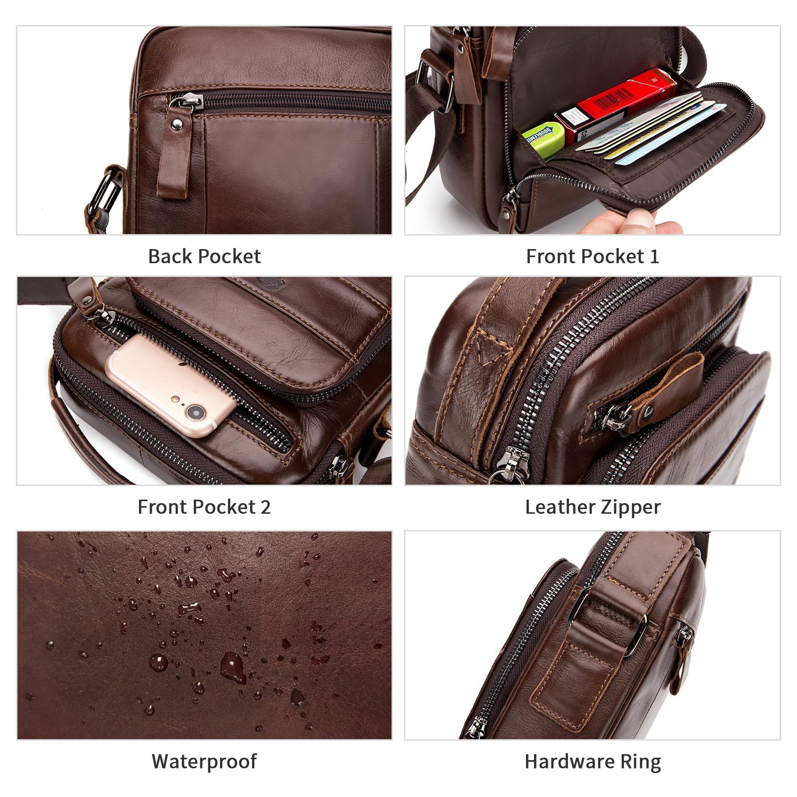 Herren Schultertasche Echte Leder Brusrtasche Crossbody Umhängetasche Bag Arbeit - Bild 6 von 31