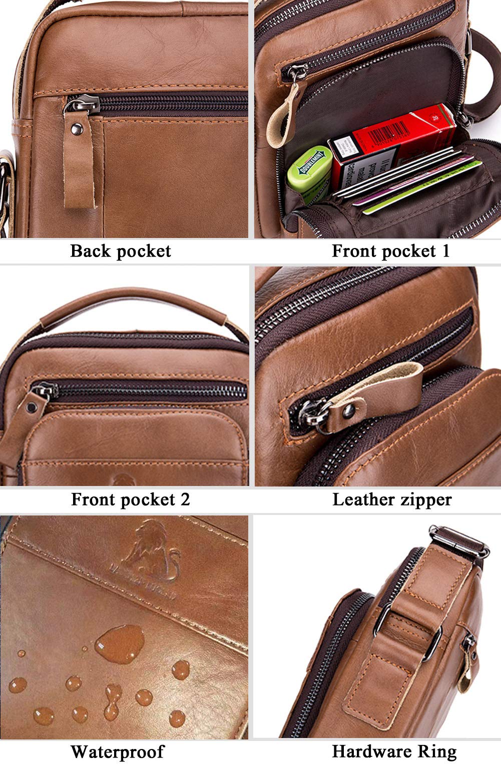 Herren Schultertasche Echte Leder Brusrtasche Crossbody Umhängetasche Bag Arbeit - Bild 11 von 31