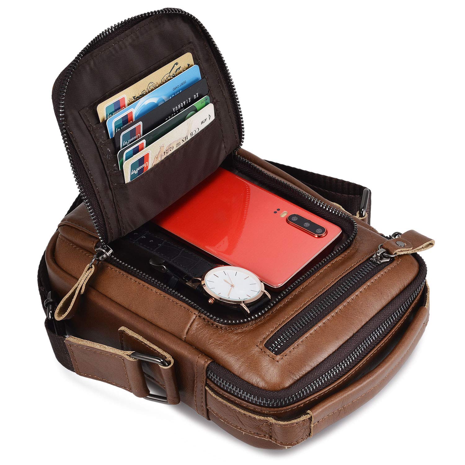 Herren Schultertasche Echte Leder Brusrtasche Crossbody Umhängetasche Bag Arbeit - Bild 9 von 31