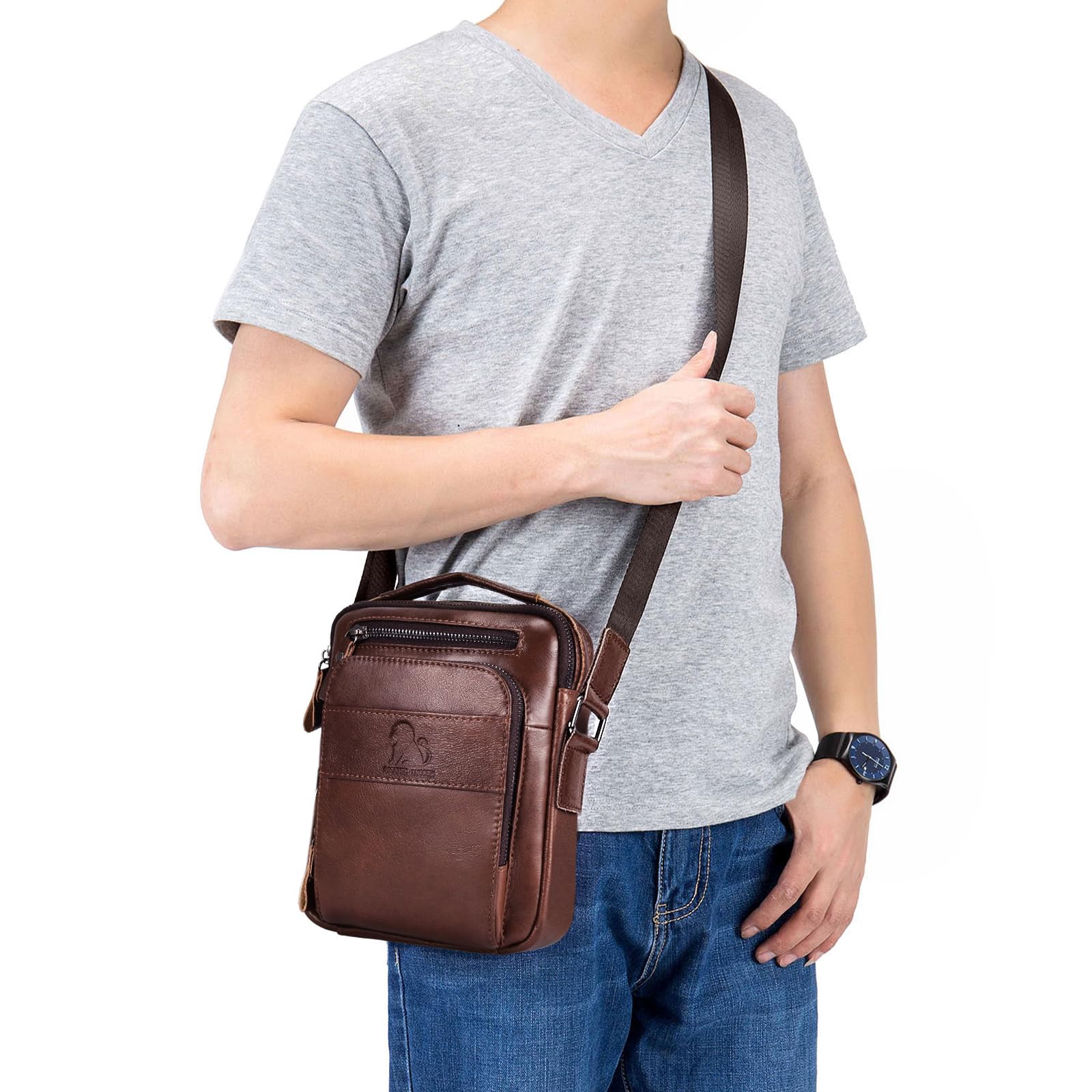 Herren Schultertasche Echte Leder Brusrtasche Crossbody Umhängetasche Bag Arbeit - Bild 7 von 31