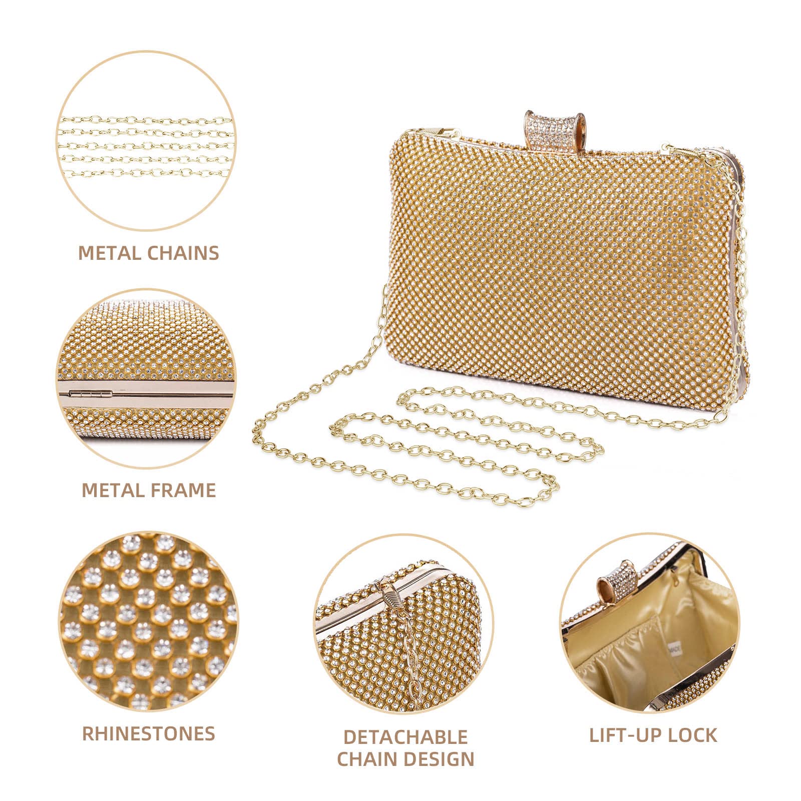 Abendtasche Damen Clutch Bag Kette Handtasche Umhängetasche Hochzeit Party Prom