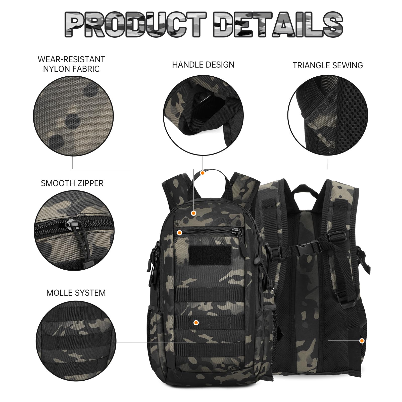 12L Taktischer Rucksack Trekkingrucksacke Molle Wanderrucksack Outdoor Tasche