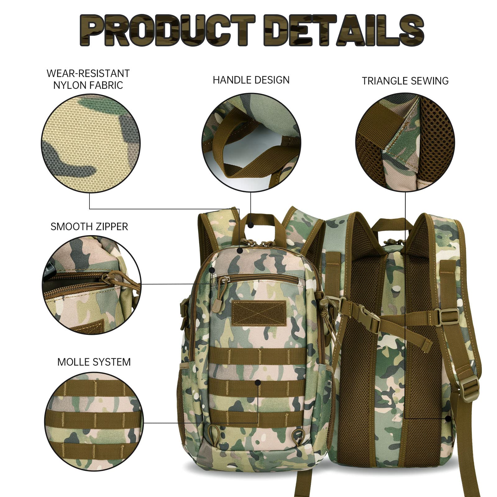12L Taktischer Rucksack Trekkingrucksacke Molle Wanderrucksack Outdoor Tasche