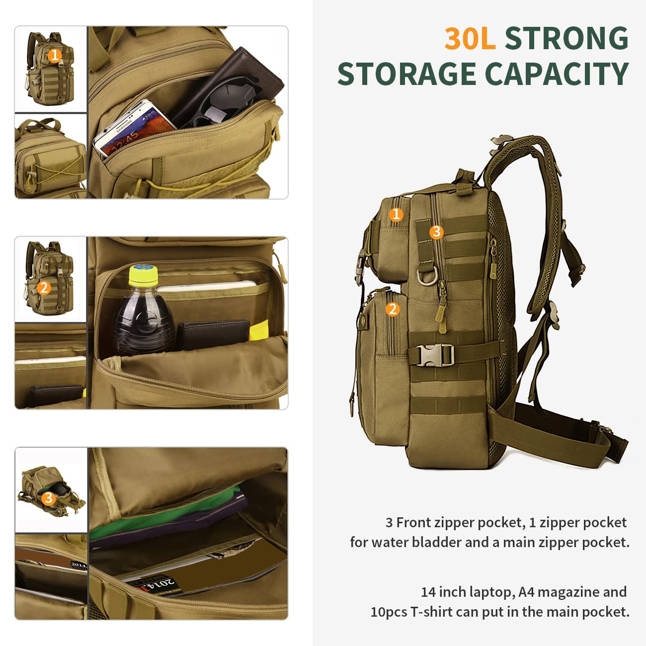 30L Taktisch Rucksack Wanderrucksack Molle Wasserdicht Tagesrucksack Outdoor