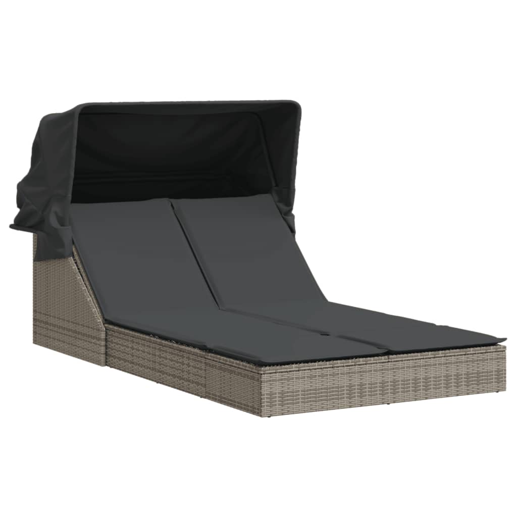 Sonneninsel Doppel-Sonnenliege mit Dach Poly Rattan Gartenliege 2 Personen Liege - Bild 40 von 65