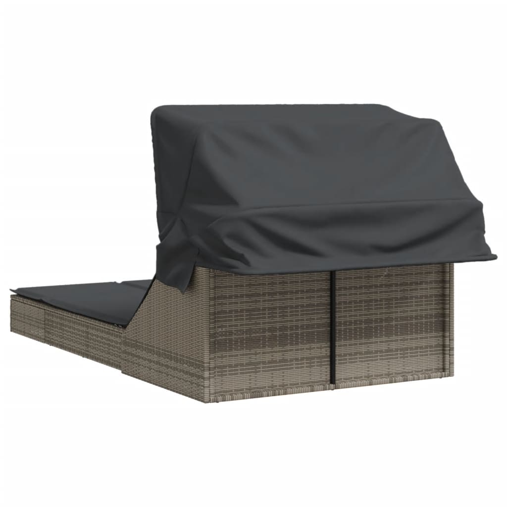 Sonneninsel Doppel-Sonnenliege mit Dach Poly Rattan Gartenliege 2 Personen Liege - Bild 43 von 65